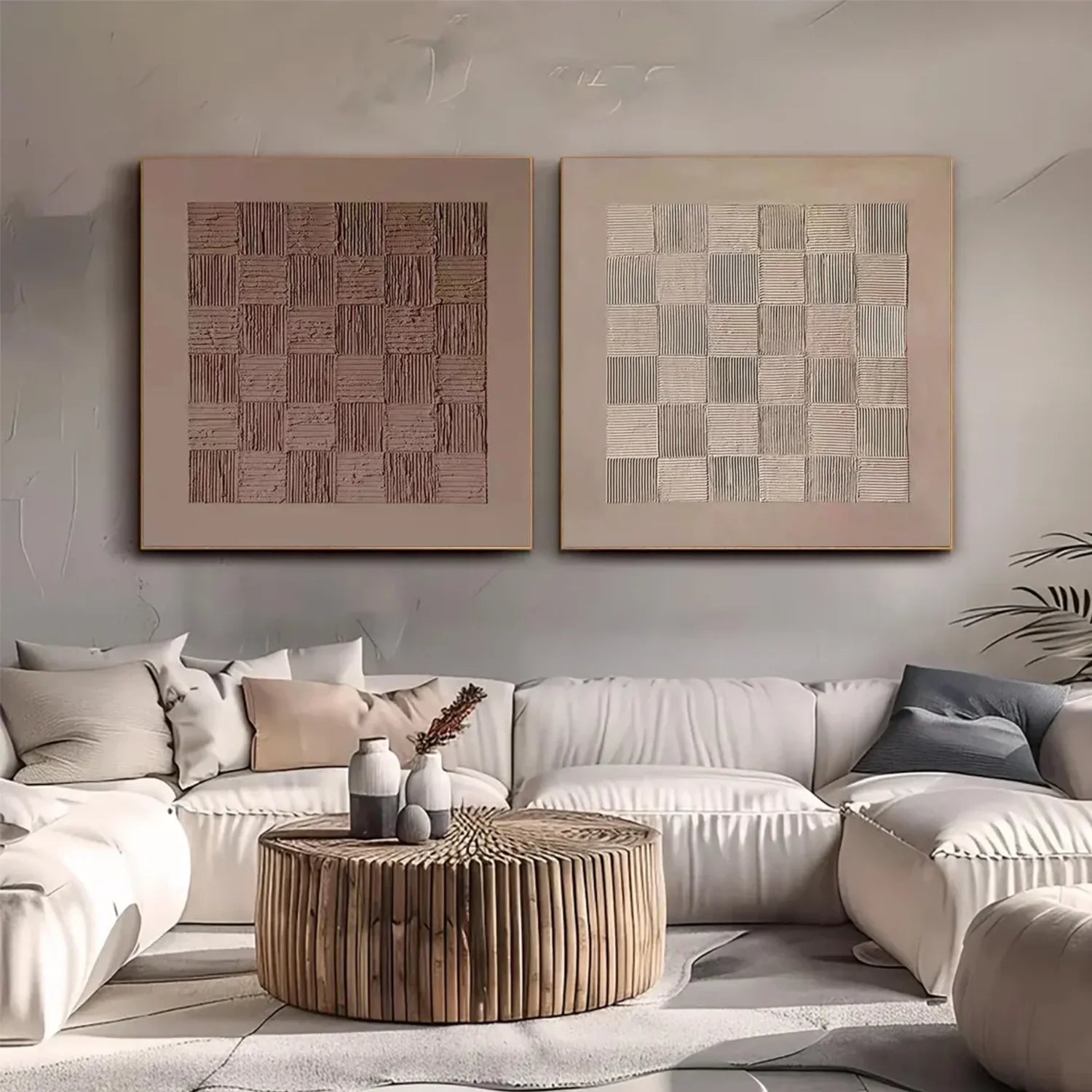 Beige and Brown Wabi Sabi Textured Canvas Art Set of 2 #WA638