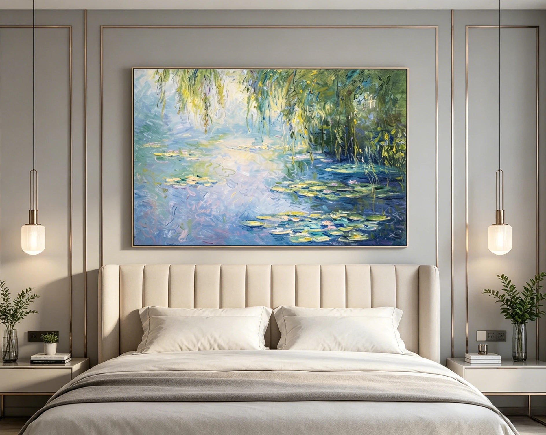 Water Lilies Oil Painting, Impressionist Canvas Art #FT577