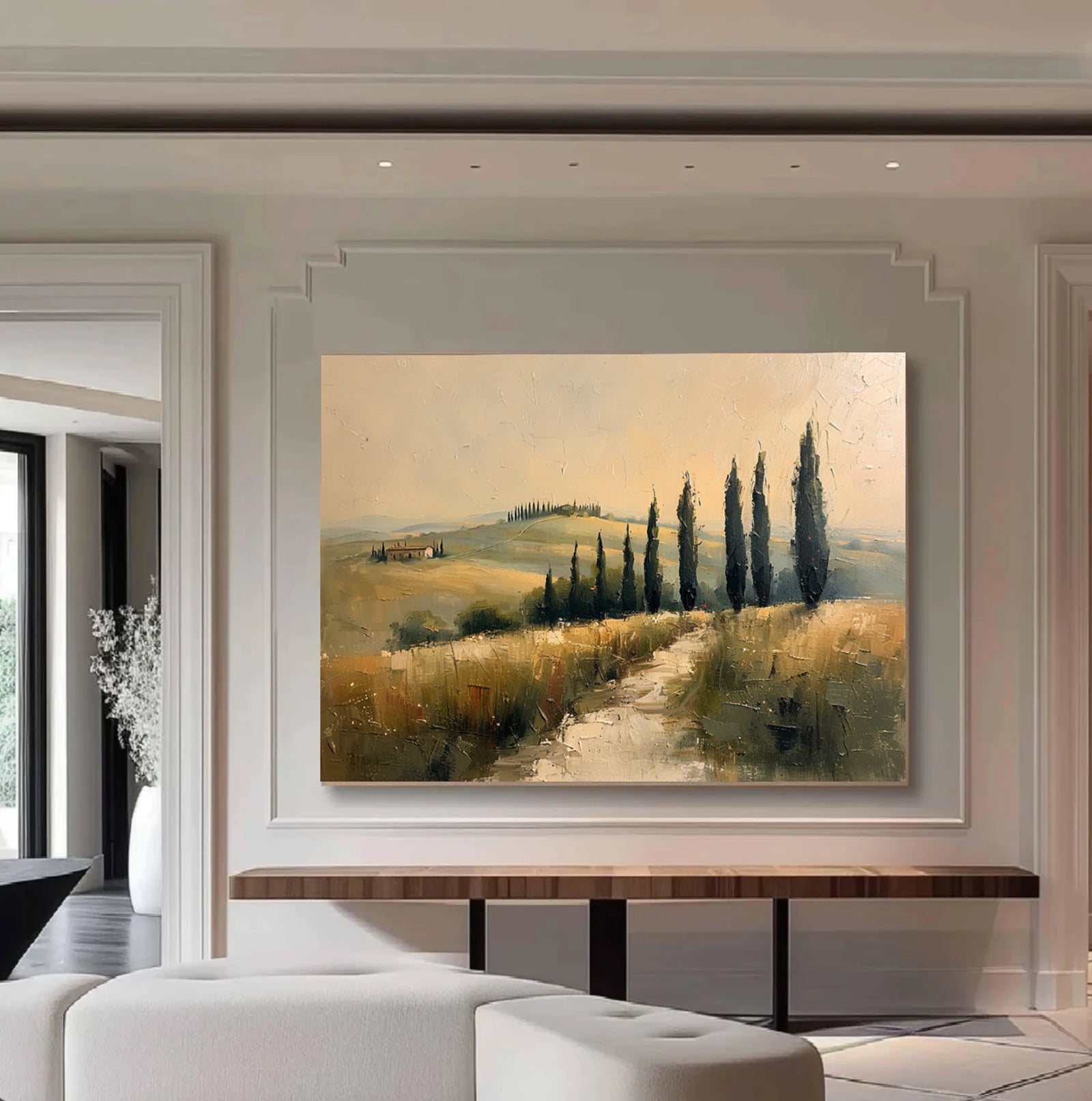 Tuscany Landscape Oil Painting, Neutral Wall Art #FT588