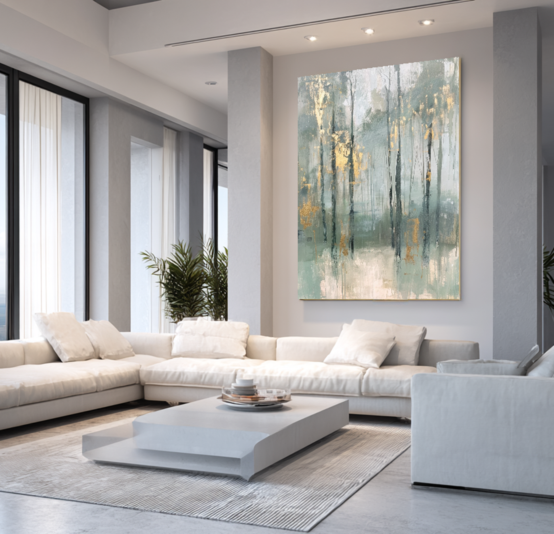Misty Forest Abstract Oil Painting with Gold Leaf Accents #FT207