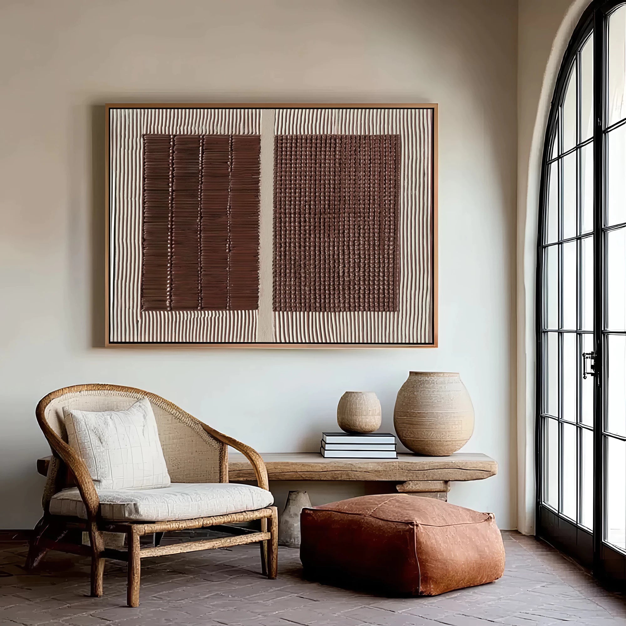 Taupe & Beige Textured Abstract Oil Painting #MD122