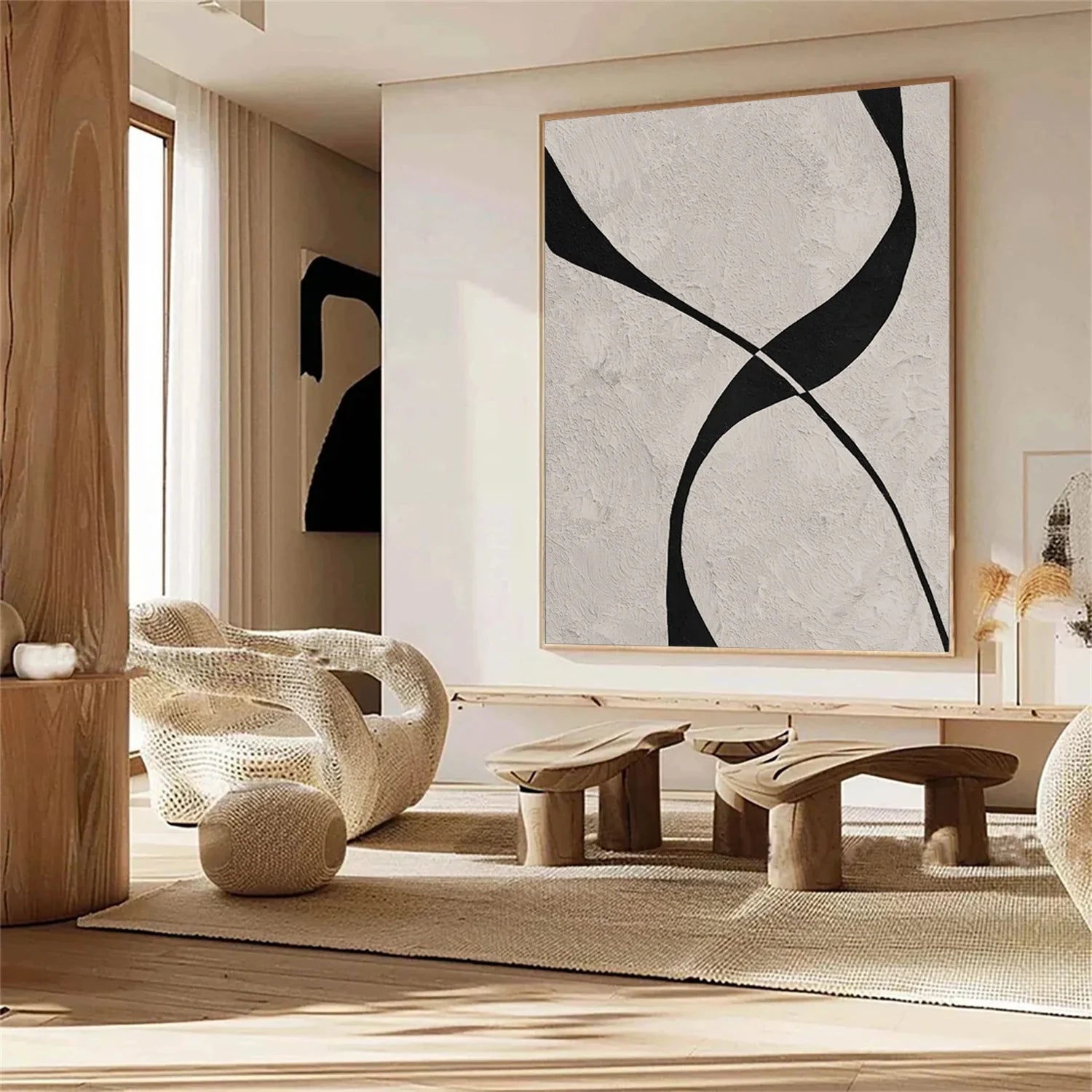 Beige & Black Abstract Textured Painting #WA478