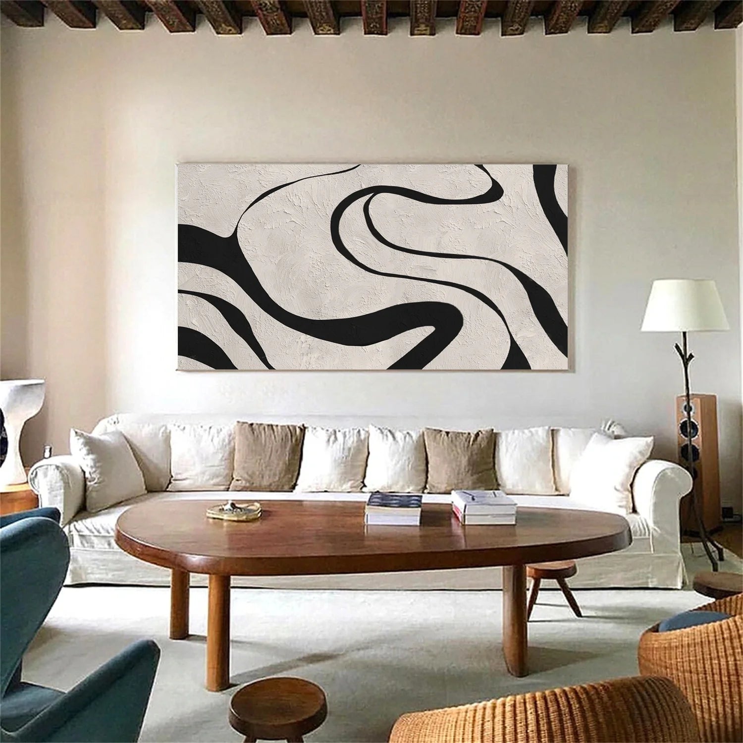 Beige & Black Abstract Textured Painting #WA480