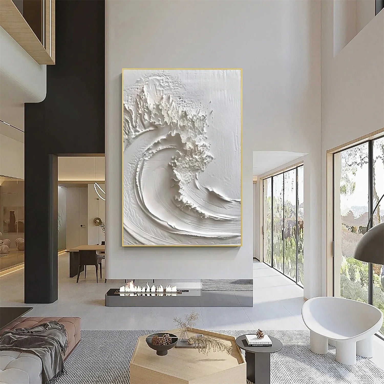 White Minimalist Ocean Textured Art #SK101