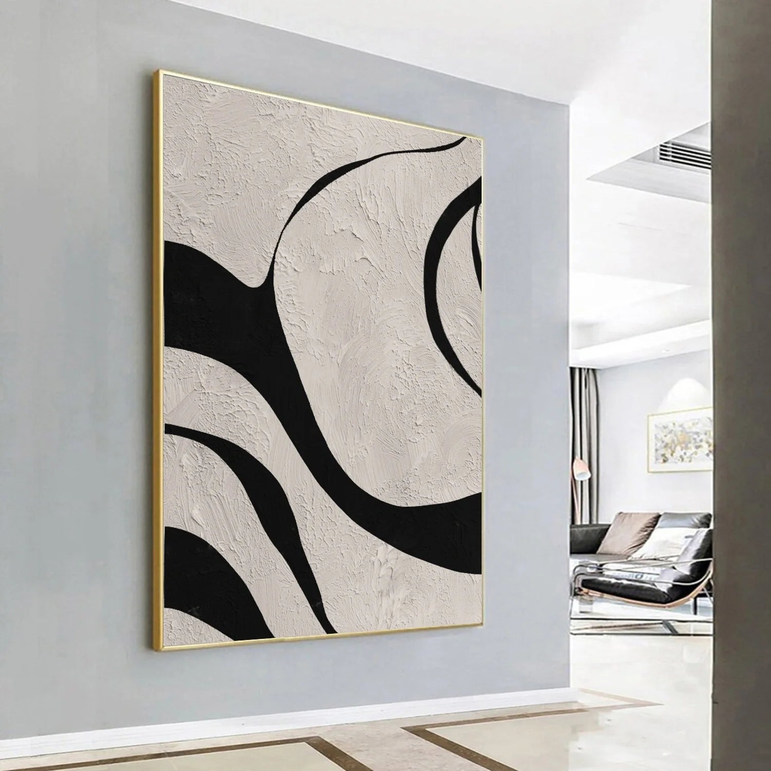 Beige & Black Abstract Textured Painting #WA456