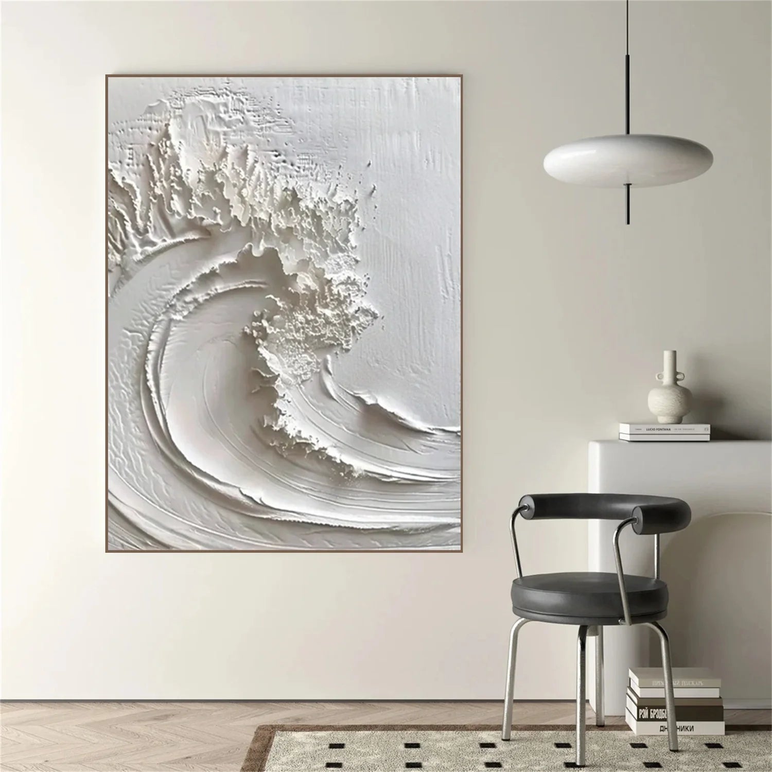 White Minimalist Ocean Textured Art #SK101