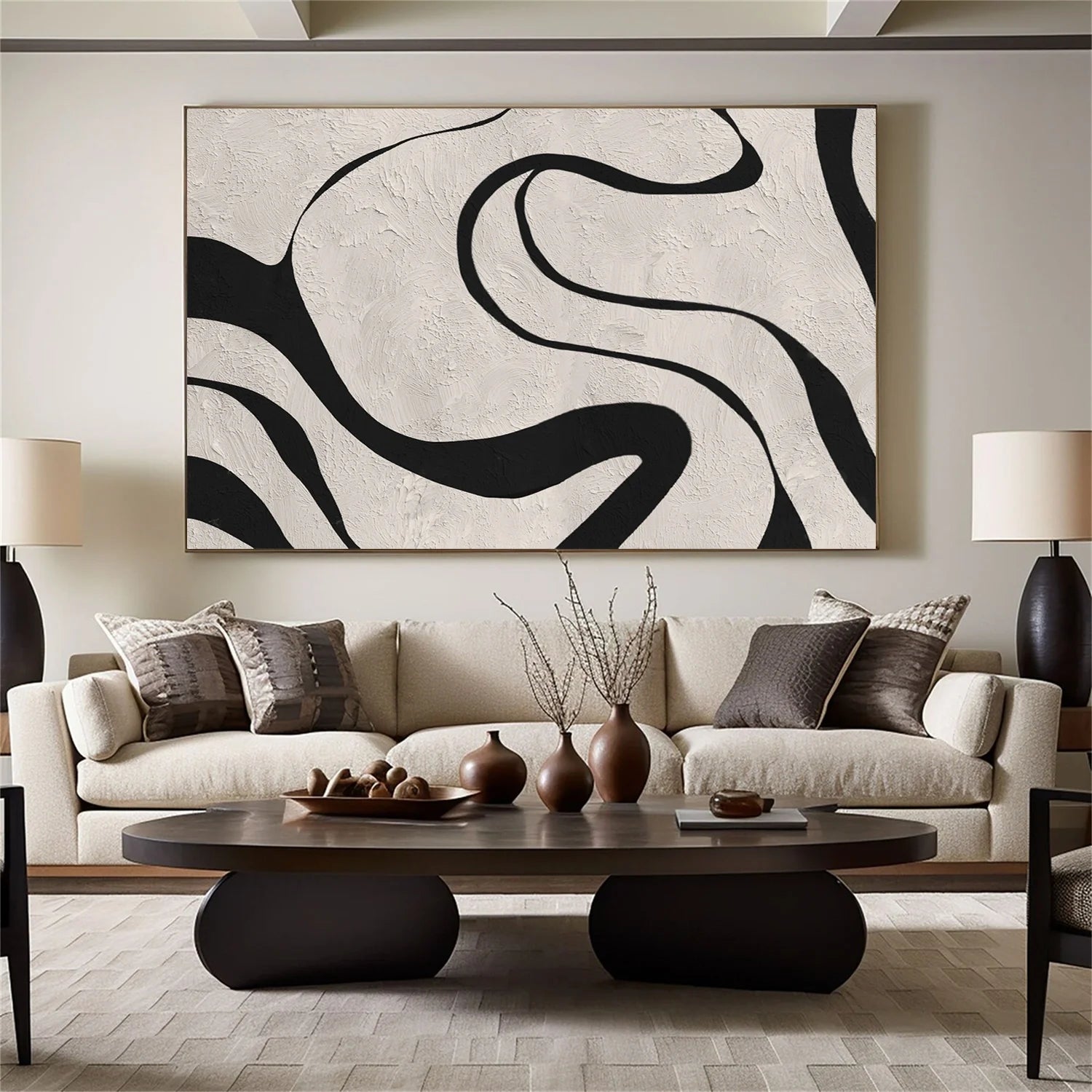 Beige & Black Abstract Textured Painting #WA480