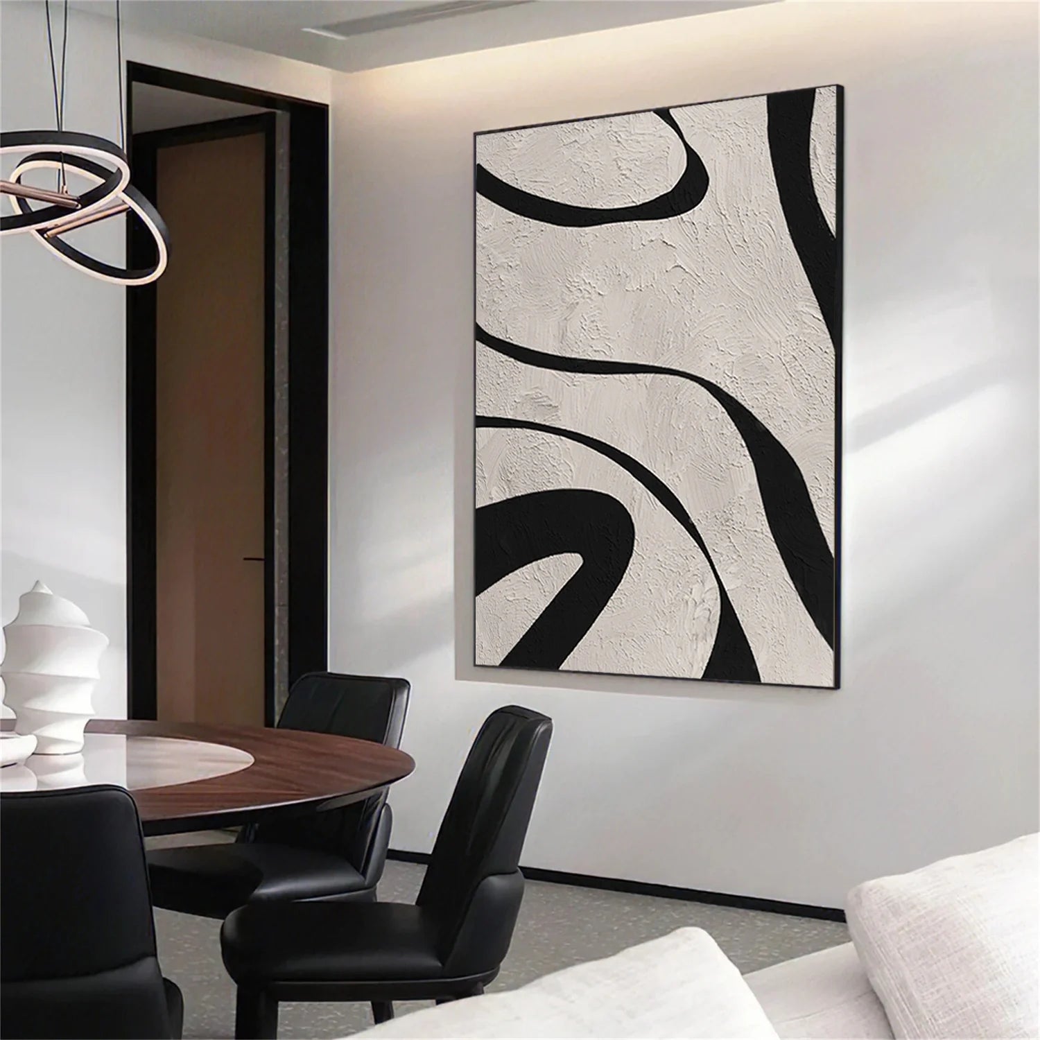 Beige & Black Abstract Textured Painting #WA477