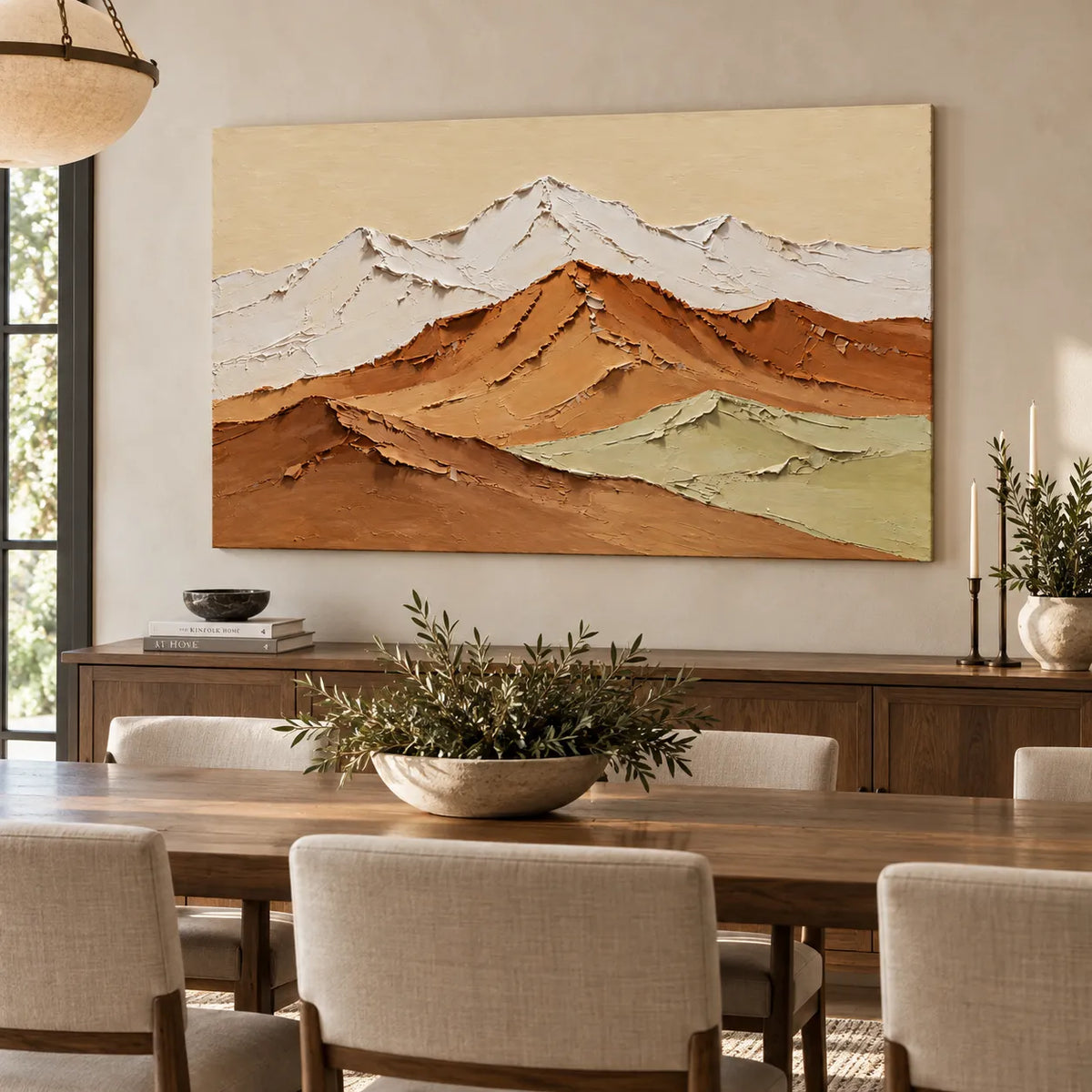 Ochre & Ivory Hand-Painted 3D Textured Oil Painting, Layered Mountain Landscape Wall Art #MDQVBF4L