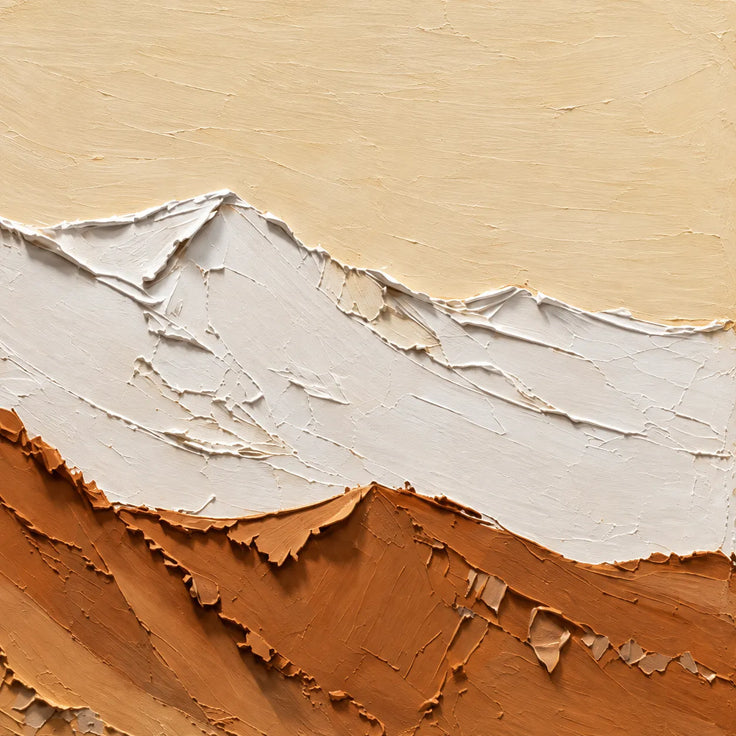 Ochre & Ivory Hand-Painted 3D Textured Oil Painting, Layered Mountain Landscape Wall Art #MDQVBF4L