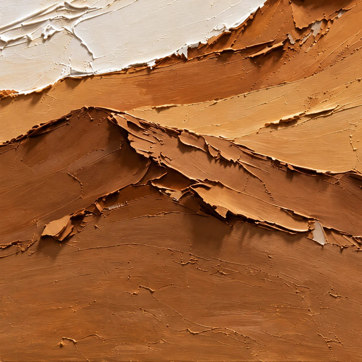 Ochre & Ivory Hand-Painted 3D Textured Oil Painting, Layered Mountain Landscape Wall Art #MDQVBF4L