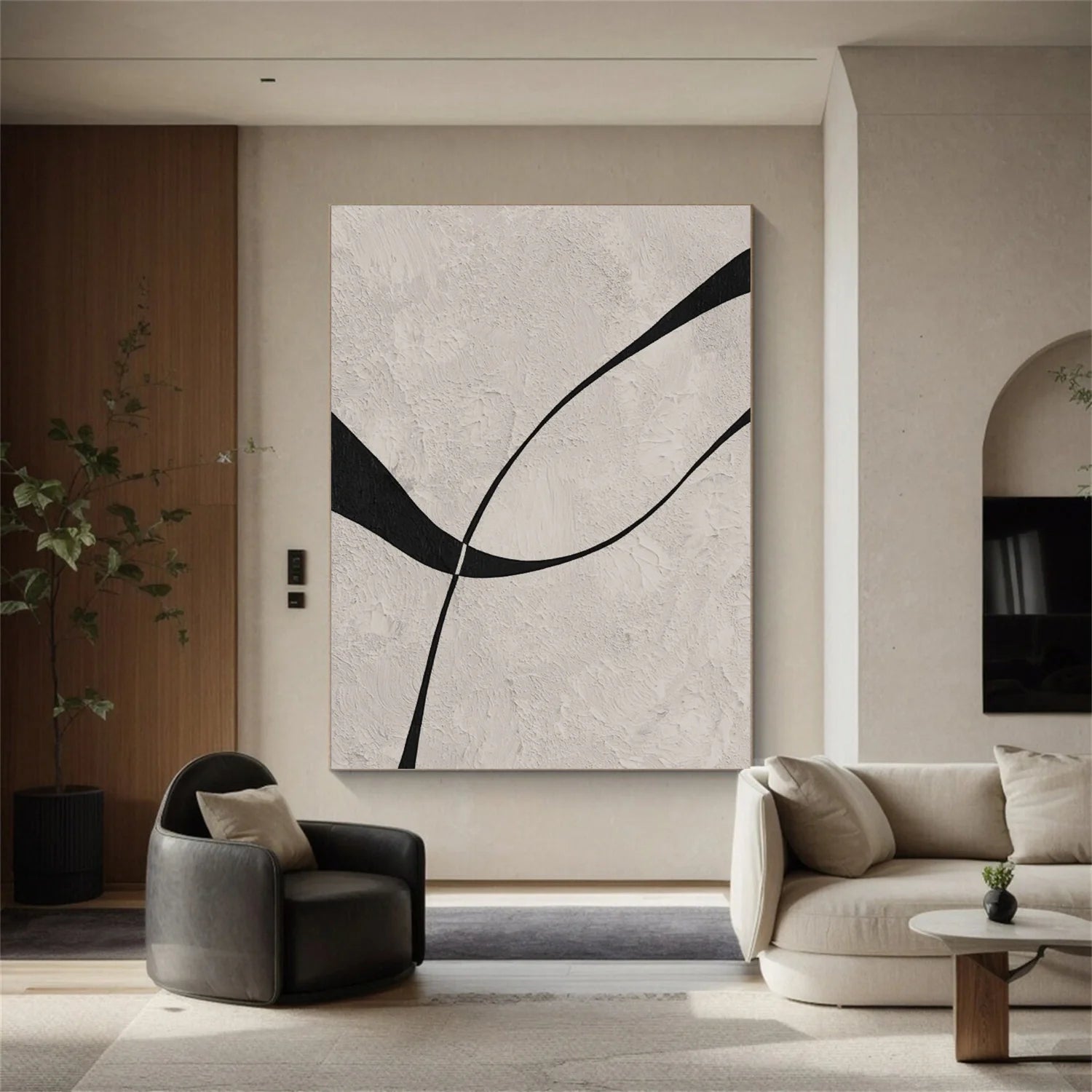 Beige & Black Abstract Textured Painting #WA479