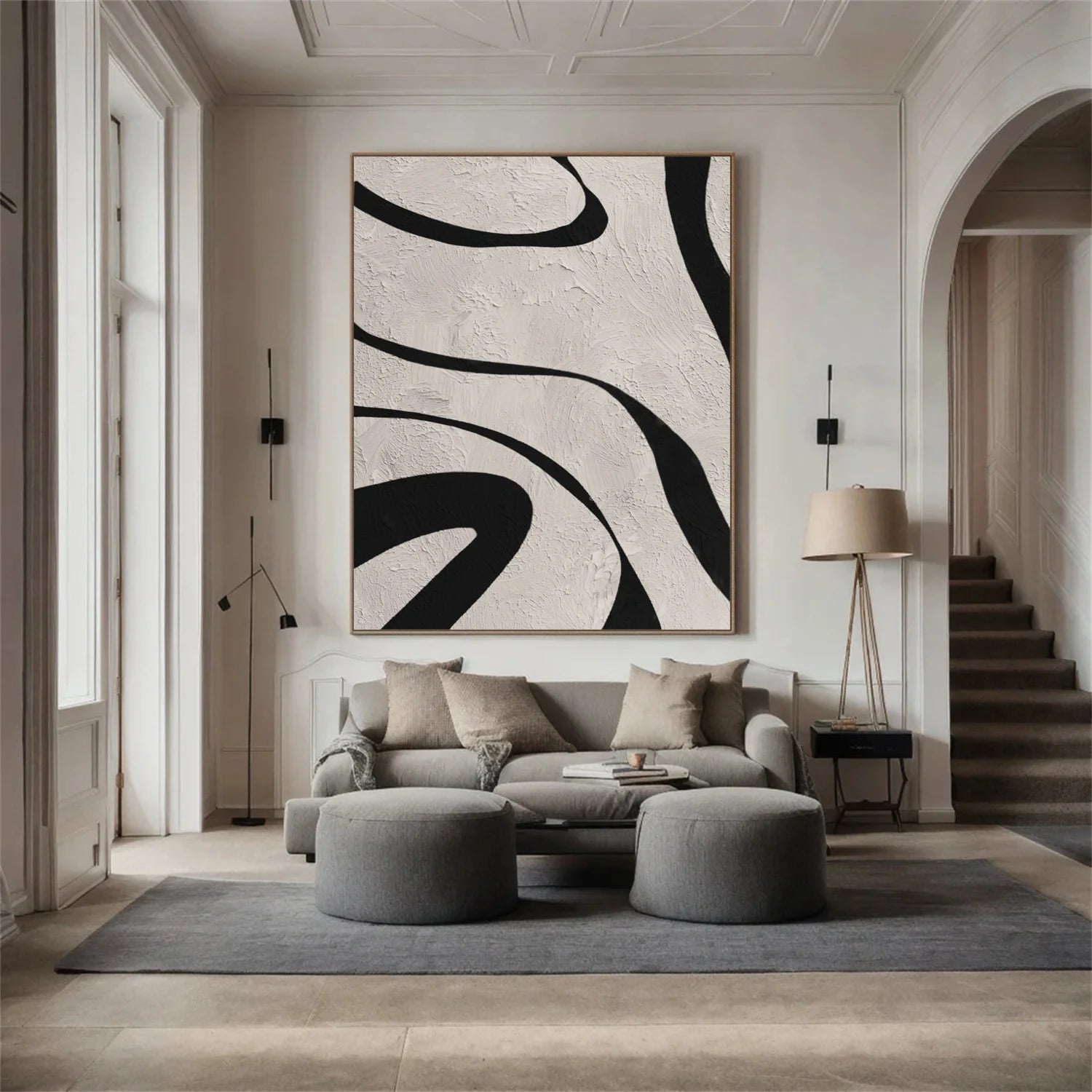 Beige & Black Abstract Textured Painting #WA477