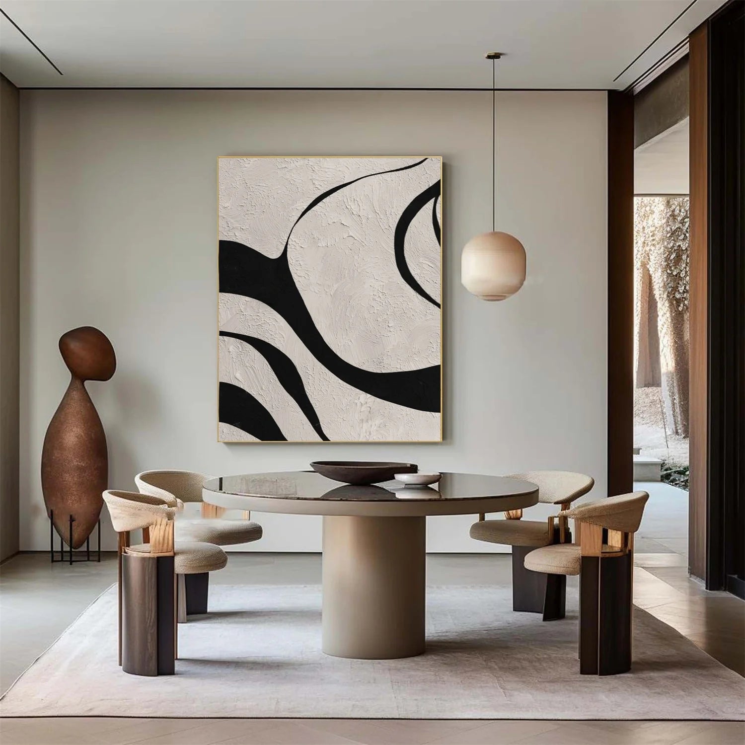 Beige & Black Abstract Textured Painting #WA456