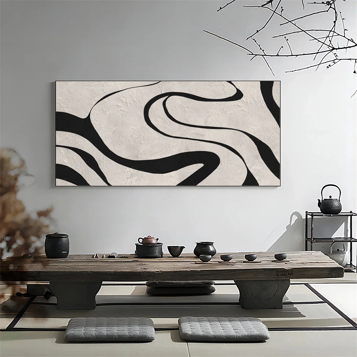 Beige & Black Abstract Textured Painting #WA480