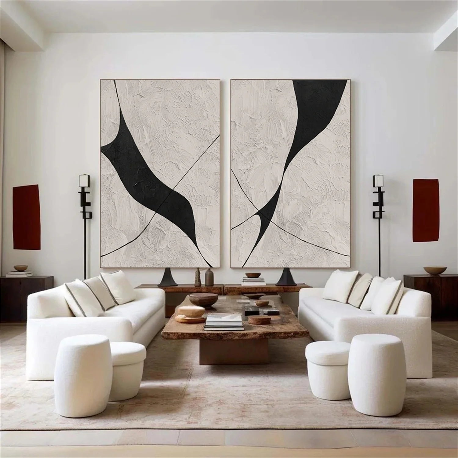 Beige & Black Abstract Textured Painting Set of 2 #WA462