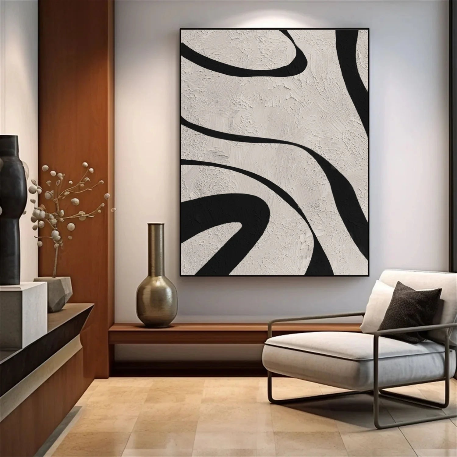 Beige & Black Abstract Textured Painting #WA477