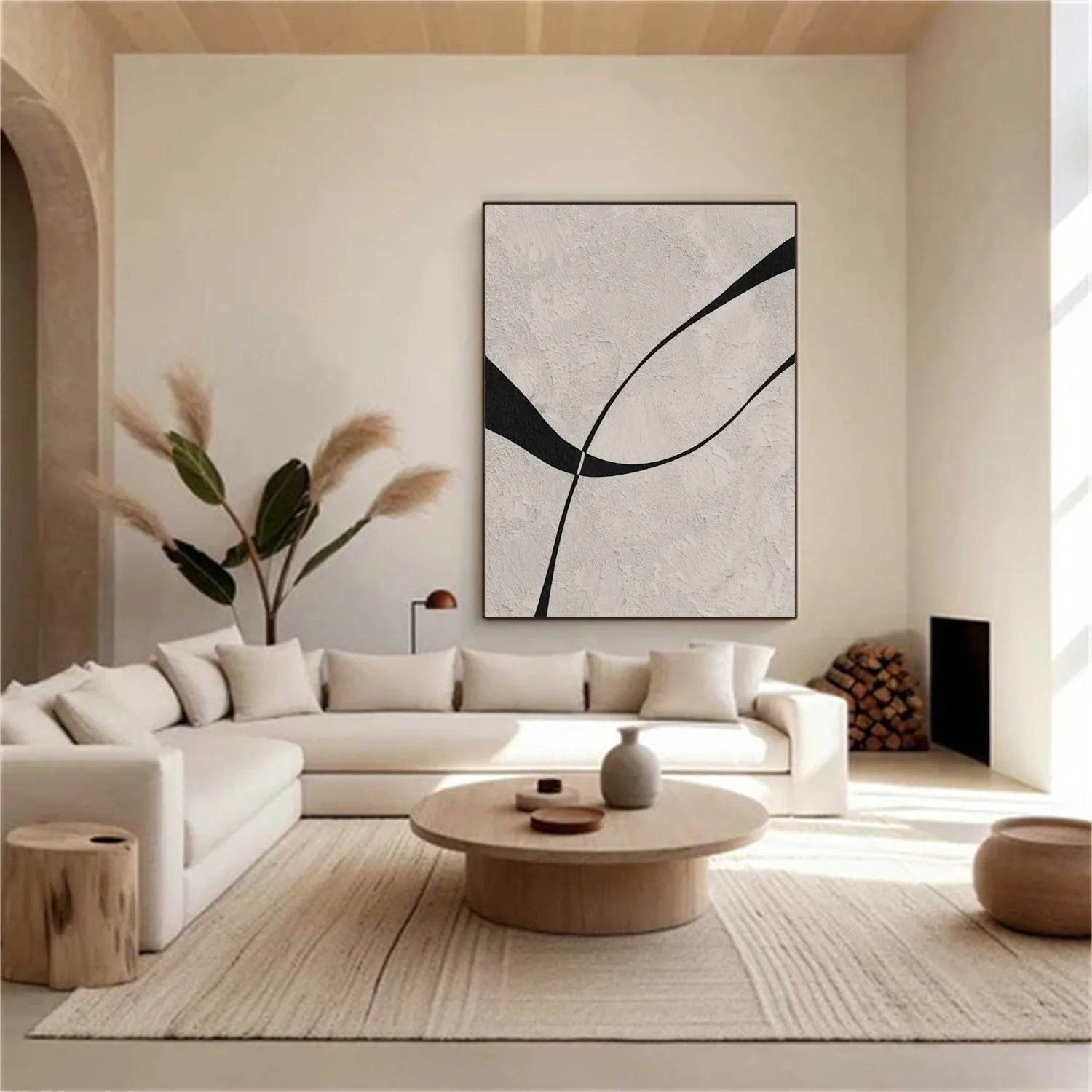 Beige & Black Abstract Textured Painting #WA479