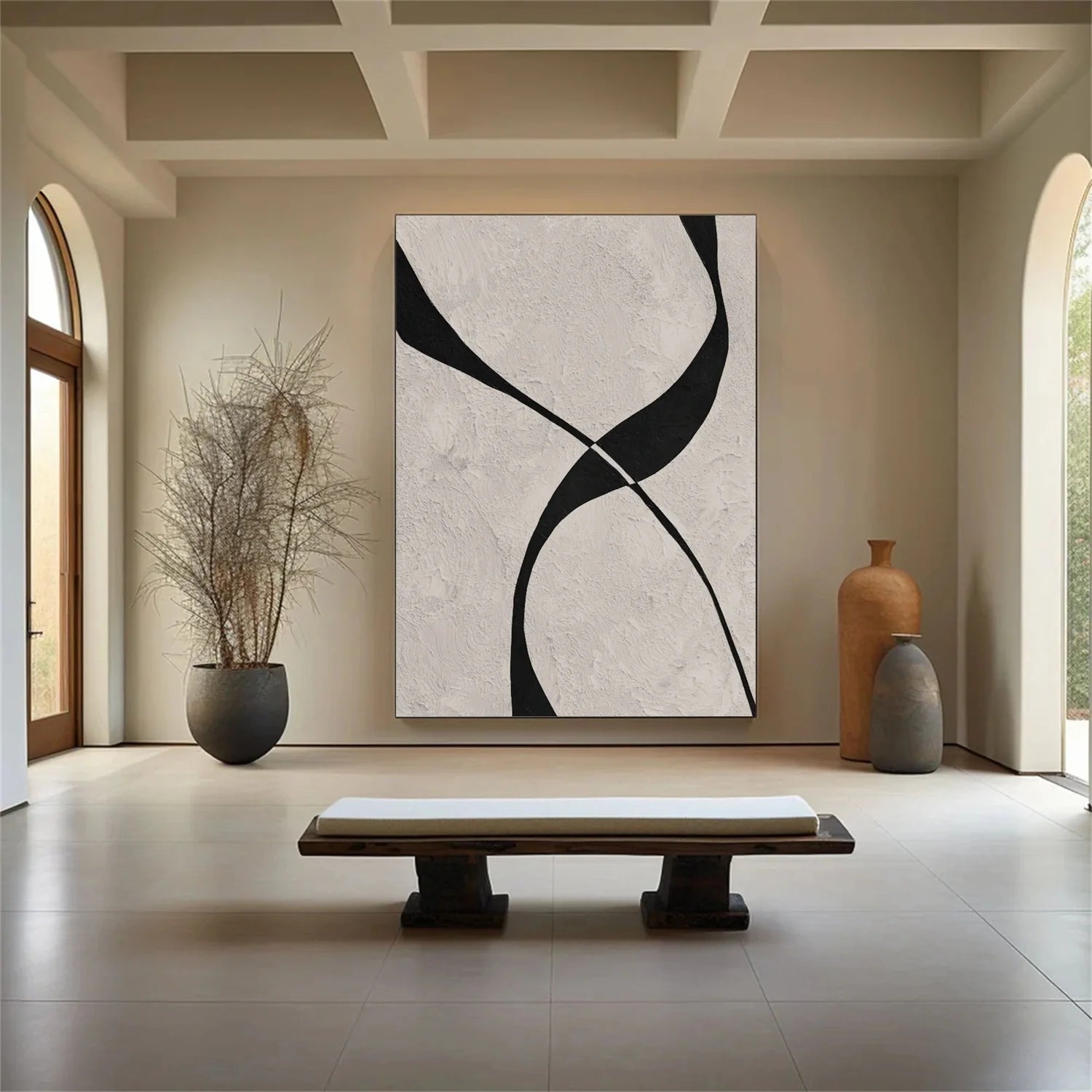 Beige & Black Abstract Textured Painting #WA478