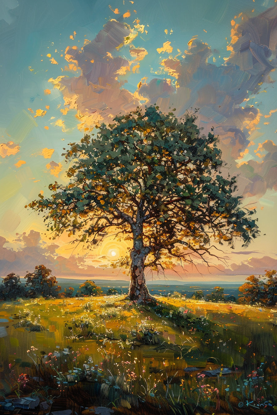 Sunset Tree Impasto Oil Painting #FT210