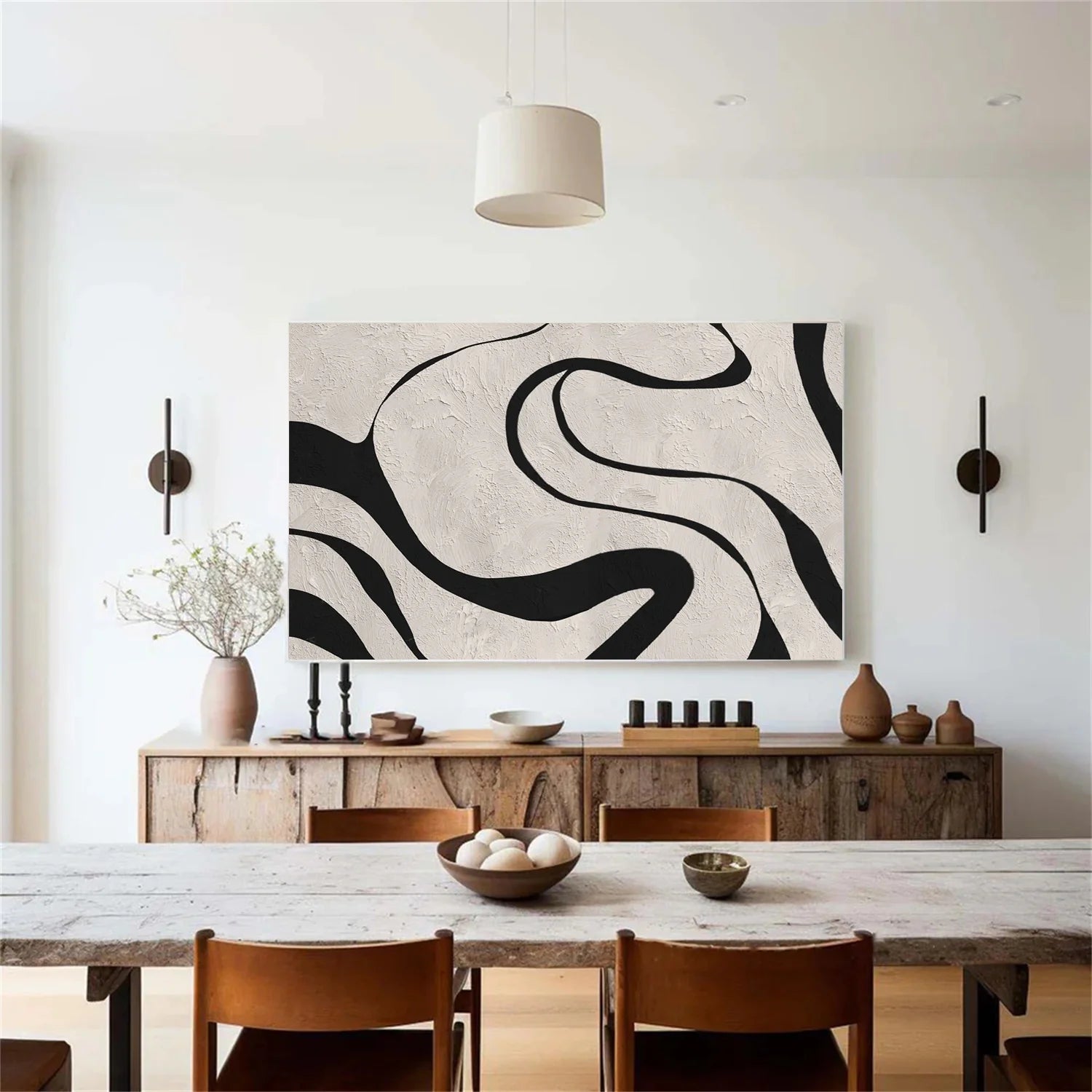 Beige & Black Abstract Textured Painting #WA480