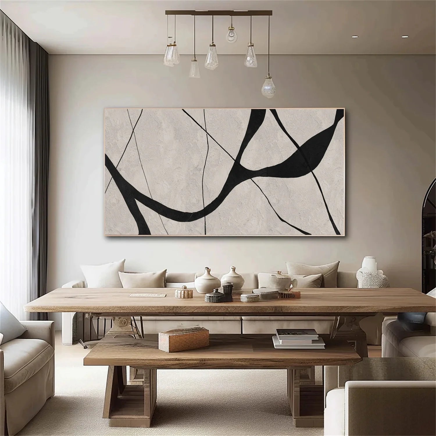 Beige & Black Abstract Textured Painting #WA461