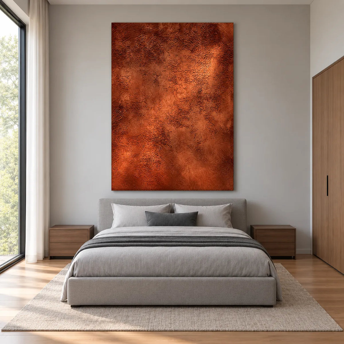 Copper Brown Hand-Painted Oil Painting, Interwoven Abstract Wall Art #35Y5KWIP