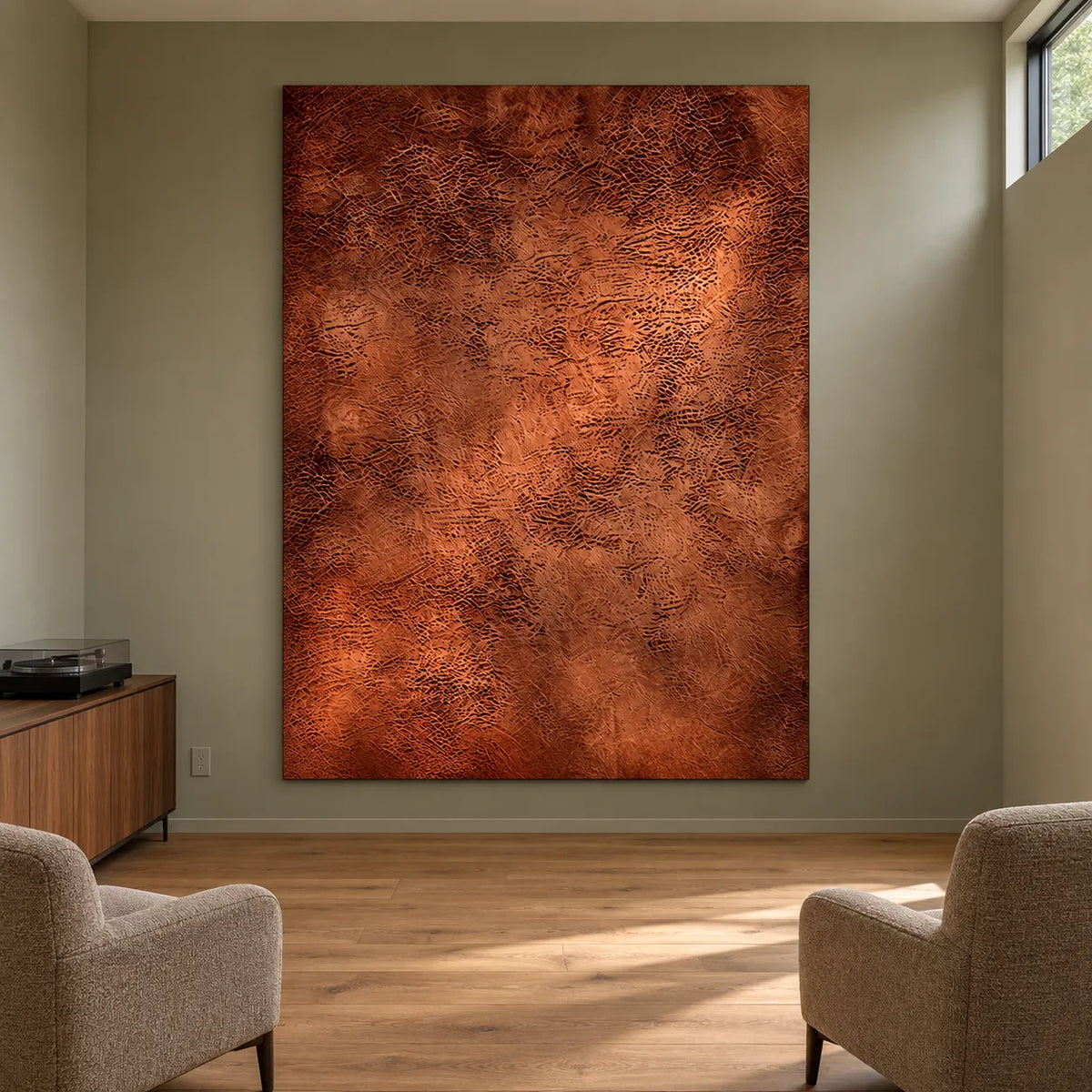 Copper Brown Hand-Painted Oil Painting, Interwoven Abstract Wall Art #35Y5KWIP