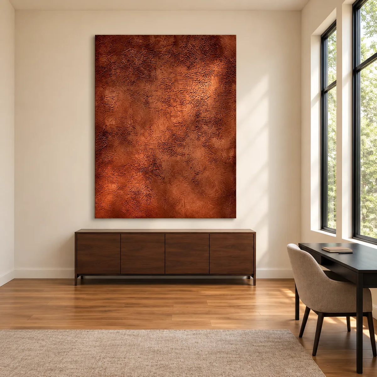 Copper Brown Hand-Painted Oil Painting, Interwoven Abstract Wall Art #35Y5KWIP