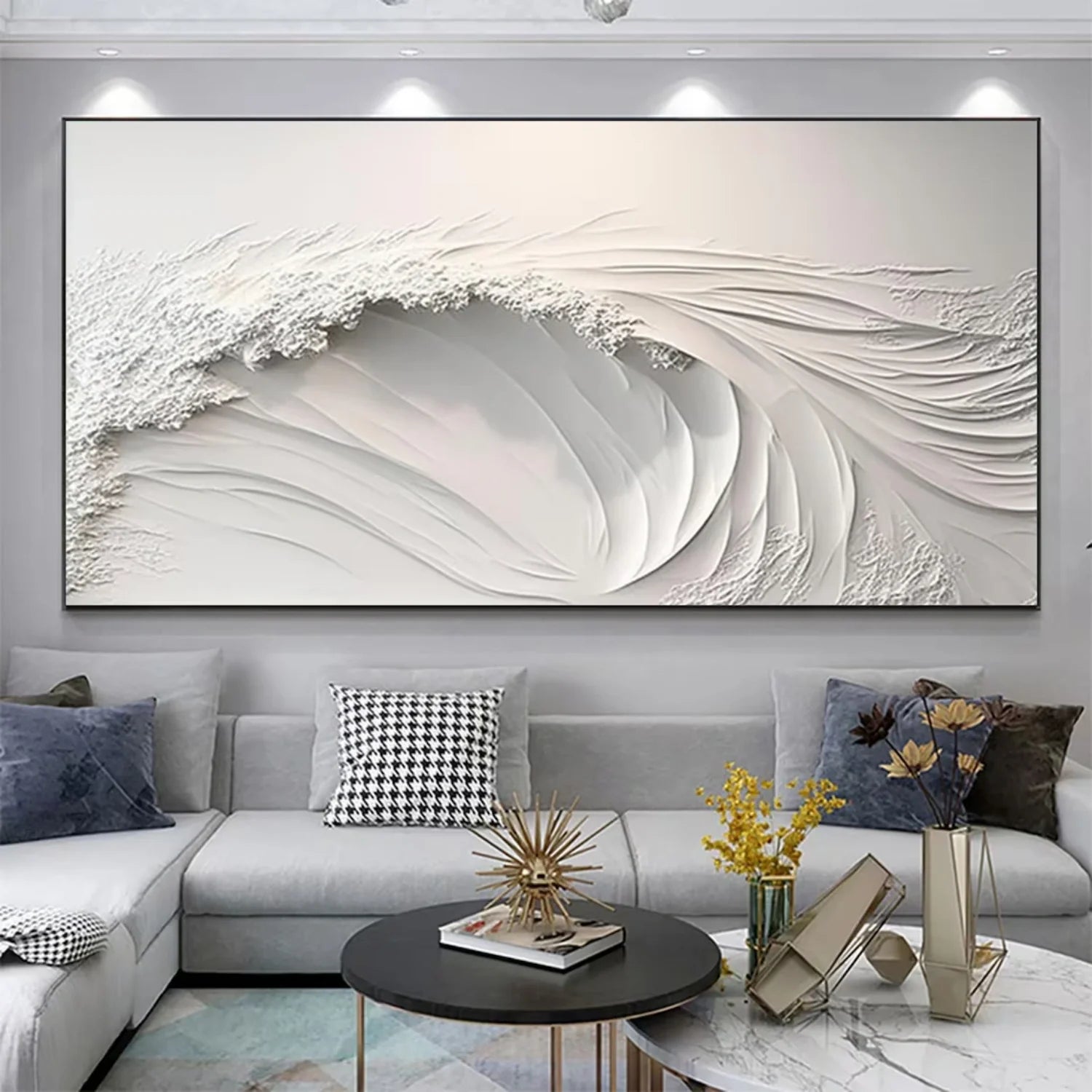 White Minimalistic Ocean Textured Art #MD216
