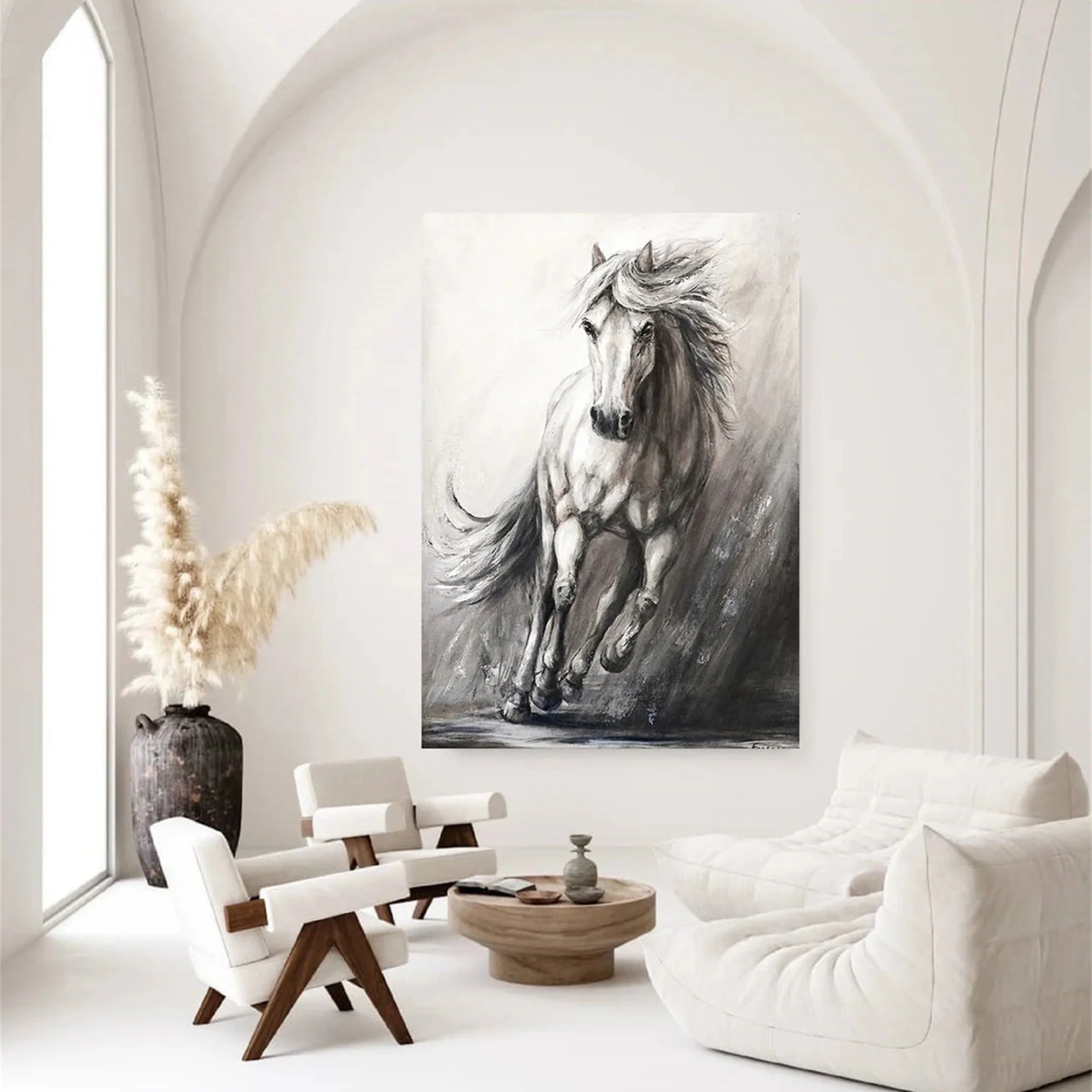 White And Black Horse Abstract Animal Wall Art #AM048