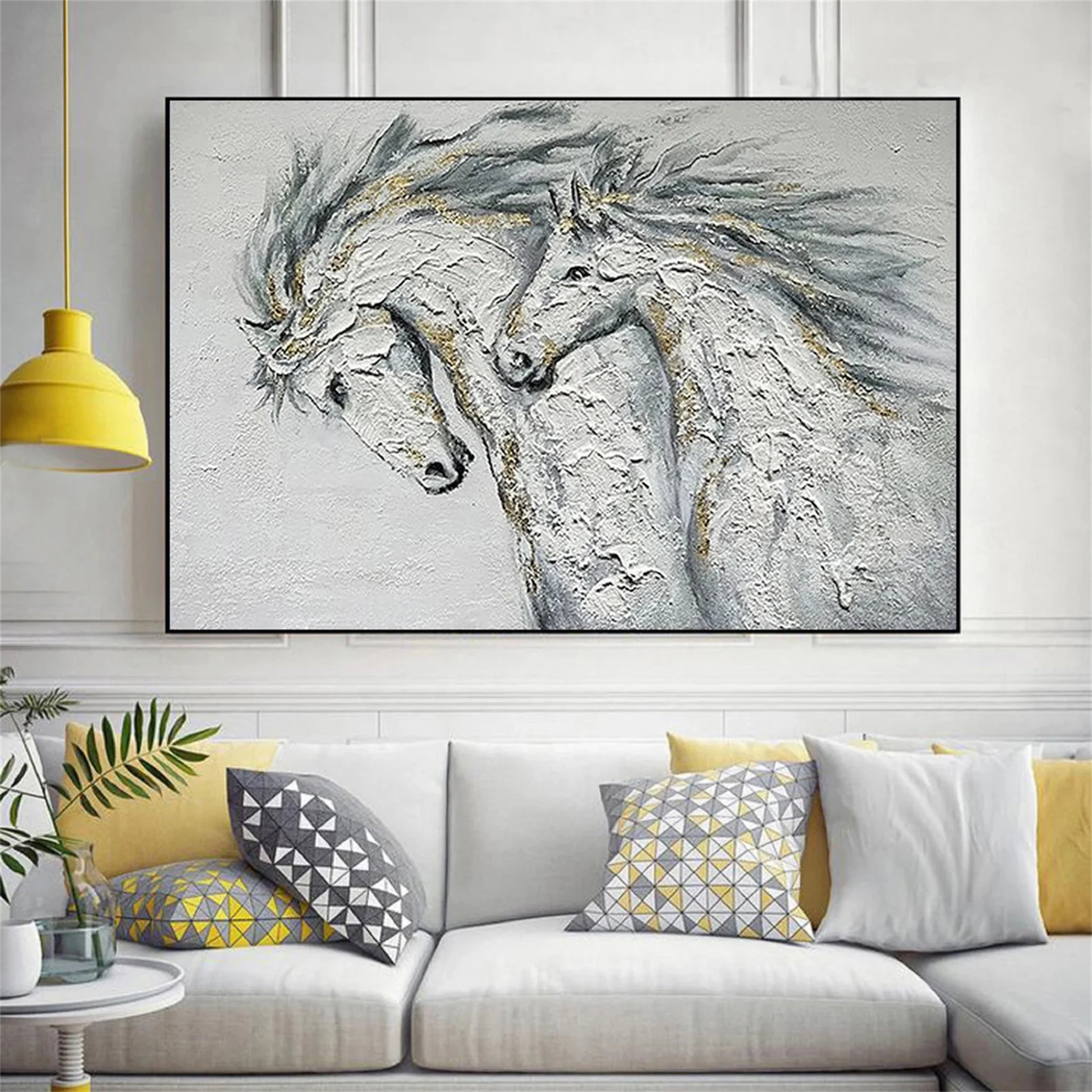 White and Black Horse Abstract Animal Wall Art #AM047