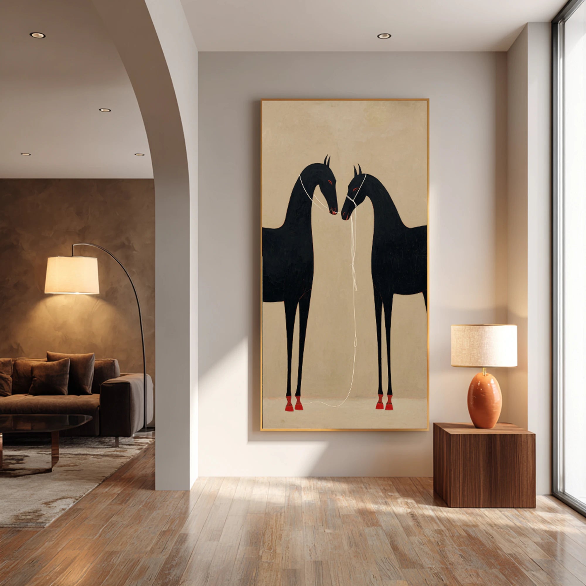 Original Hand-painted Black Horses Oil Painting #WA537