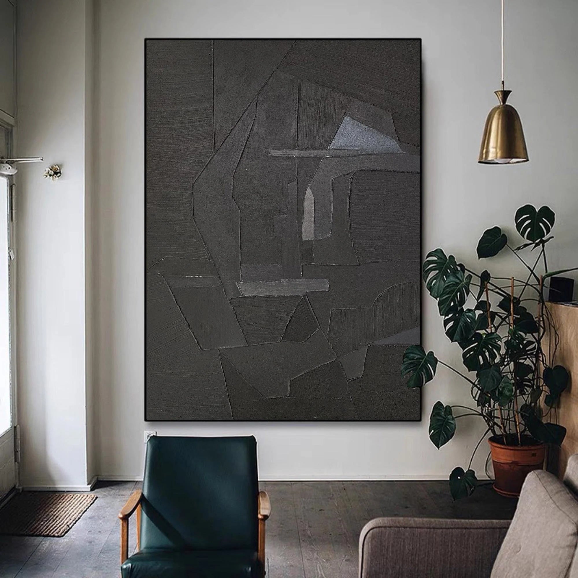 Original Minimalist Charcoal Grey Painting on Canvas for Living Room/Bedroom