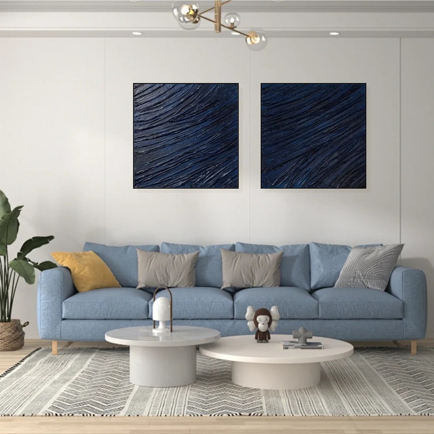 Blue Minimalist_Textured Canvas Art Set of 2 #MZ104