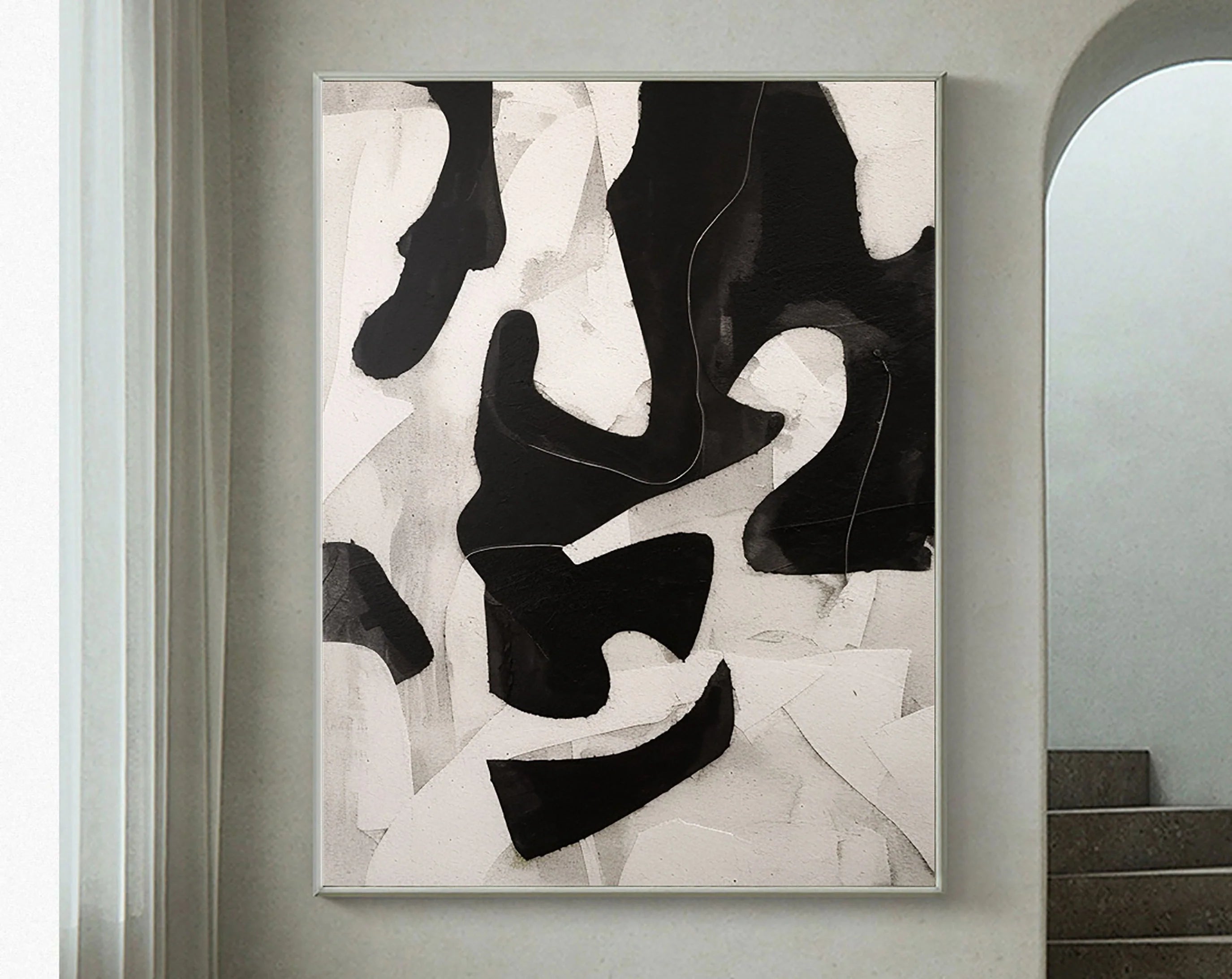 Textured Wabi Sabi Neutral Painting on Canvas Large Wall Artwork Black and Beige