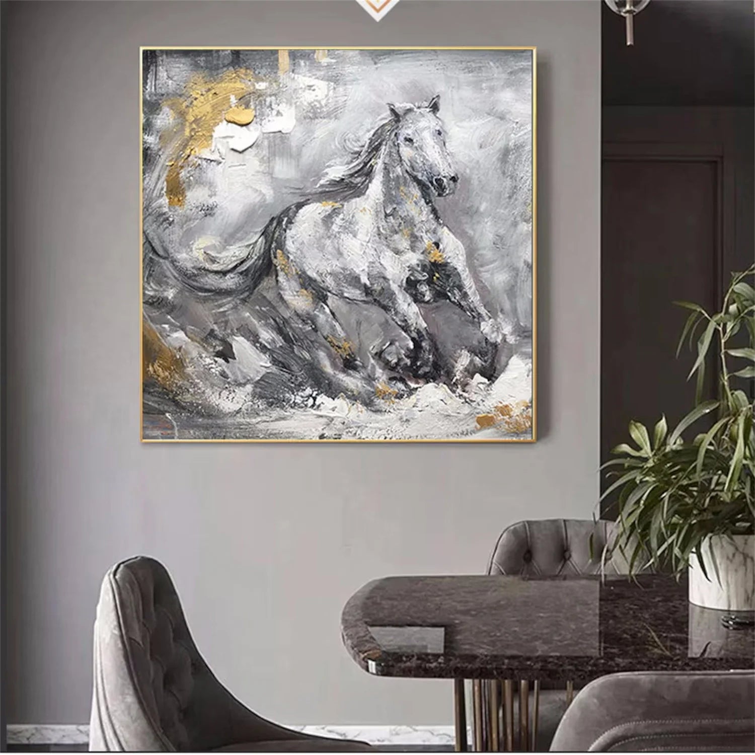 Black and White Horse Abstract Animal Wall Art #AM063