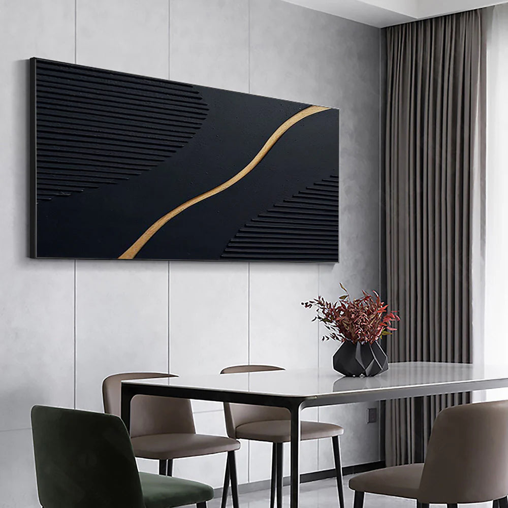 Minimalist Black Gold 3D Impasto Wall Art #JM91