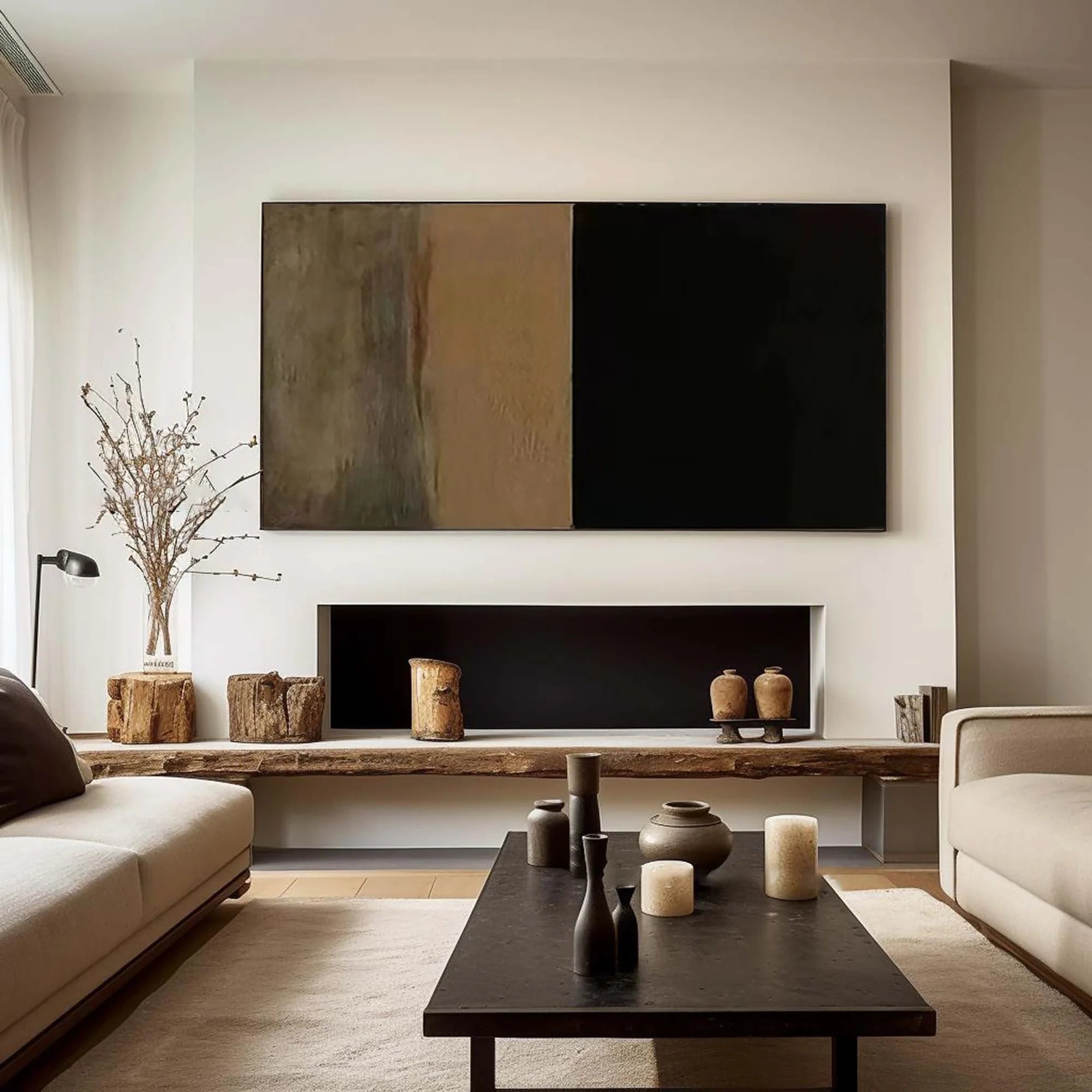 Minimalist Neutral Color Block Abstract Oil Painting #JM93