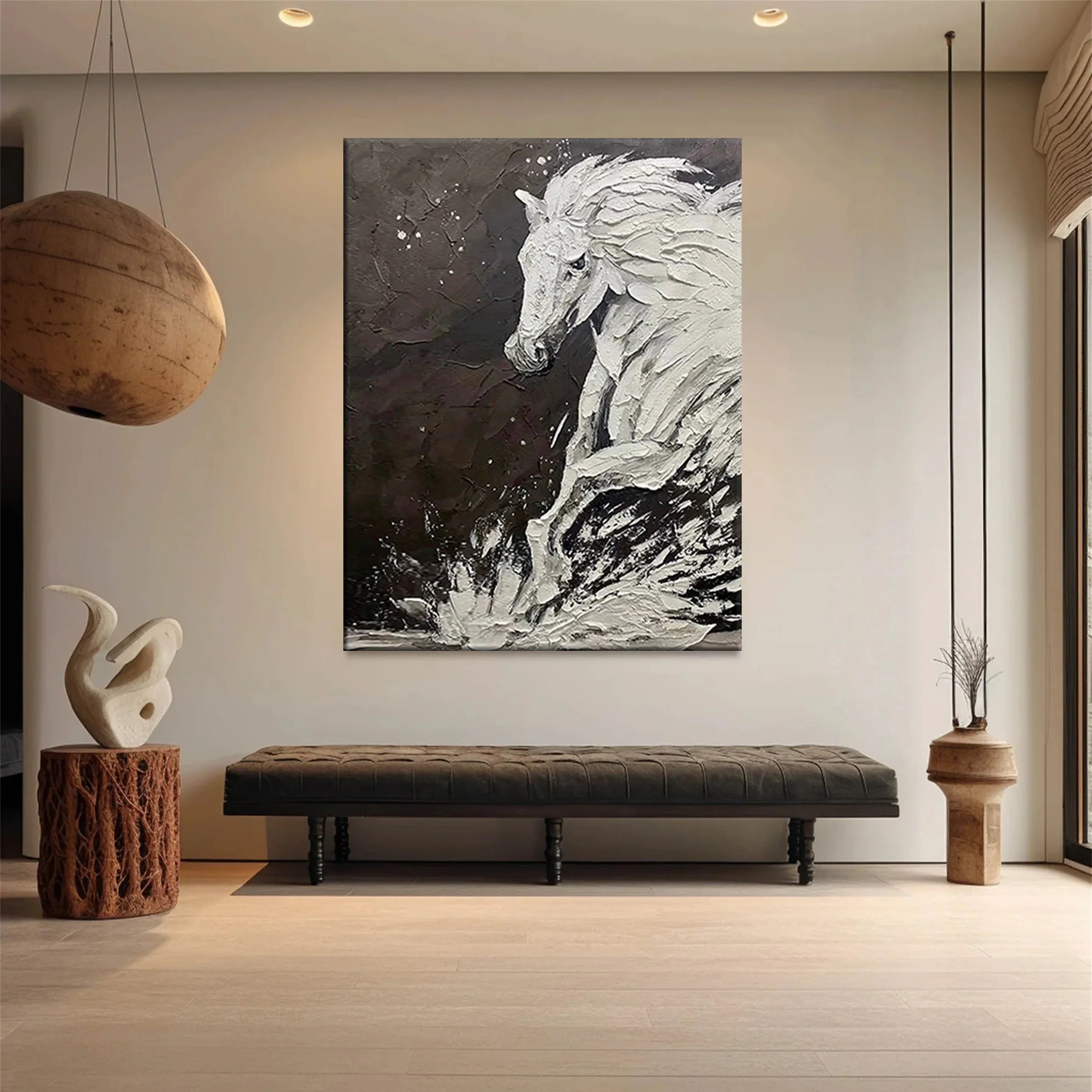 White And Black Horse Abstract Animal Wall Art #AM041