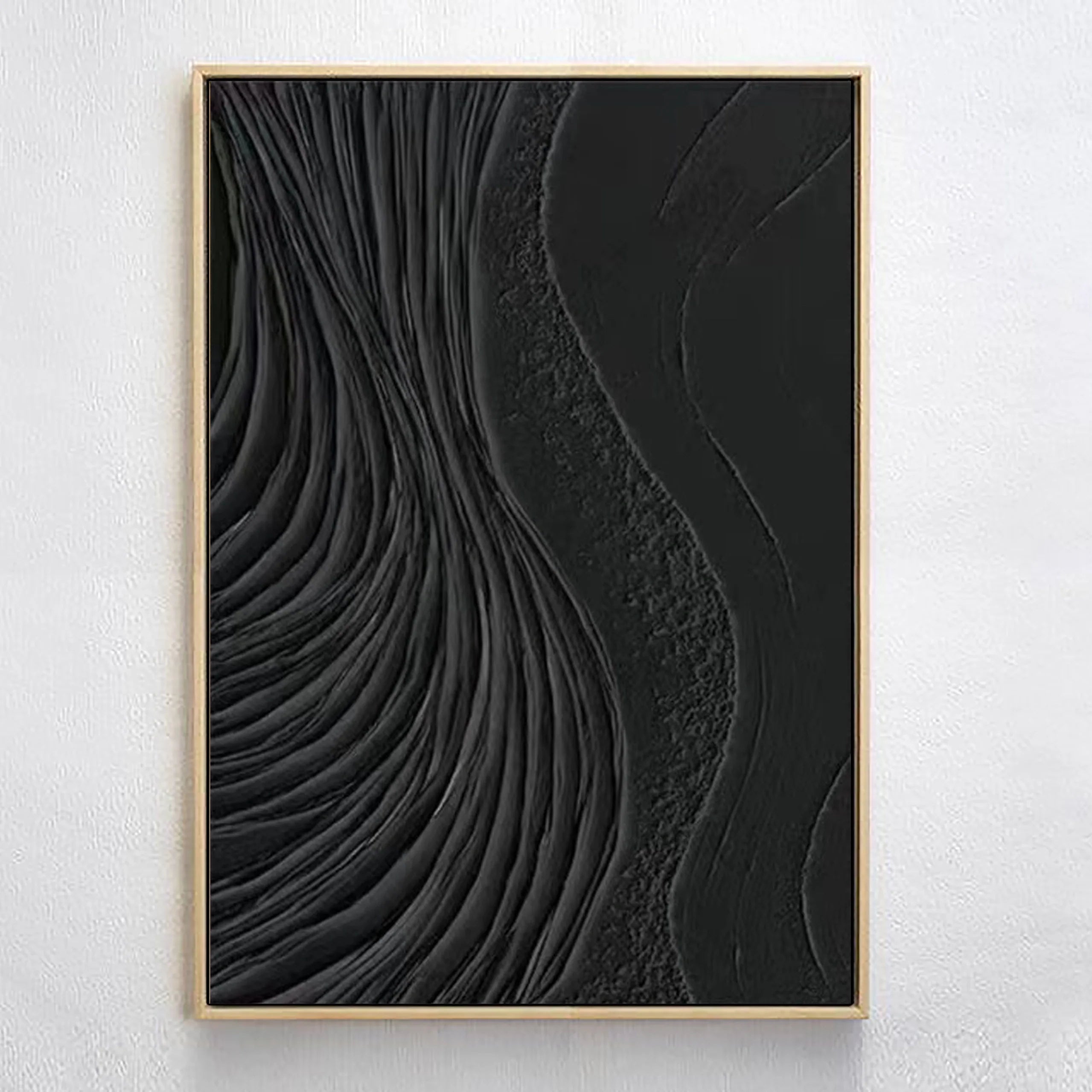 3D Textured Black Surf Minimalist Painting Modernism Wall Art For Living Room/Bedroom