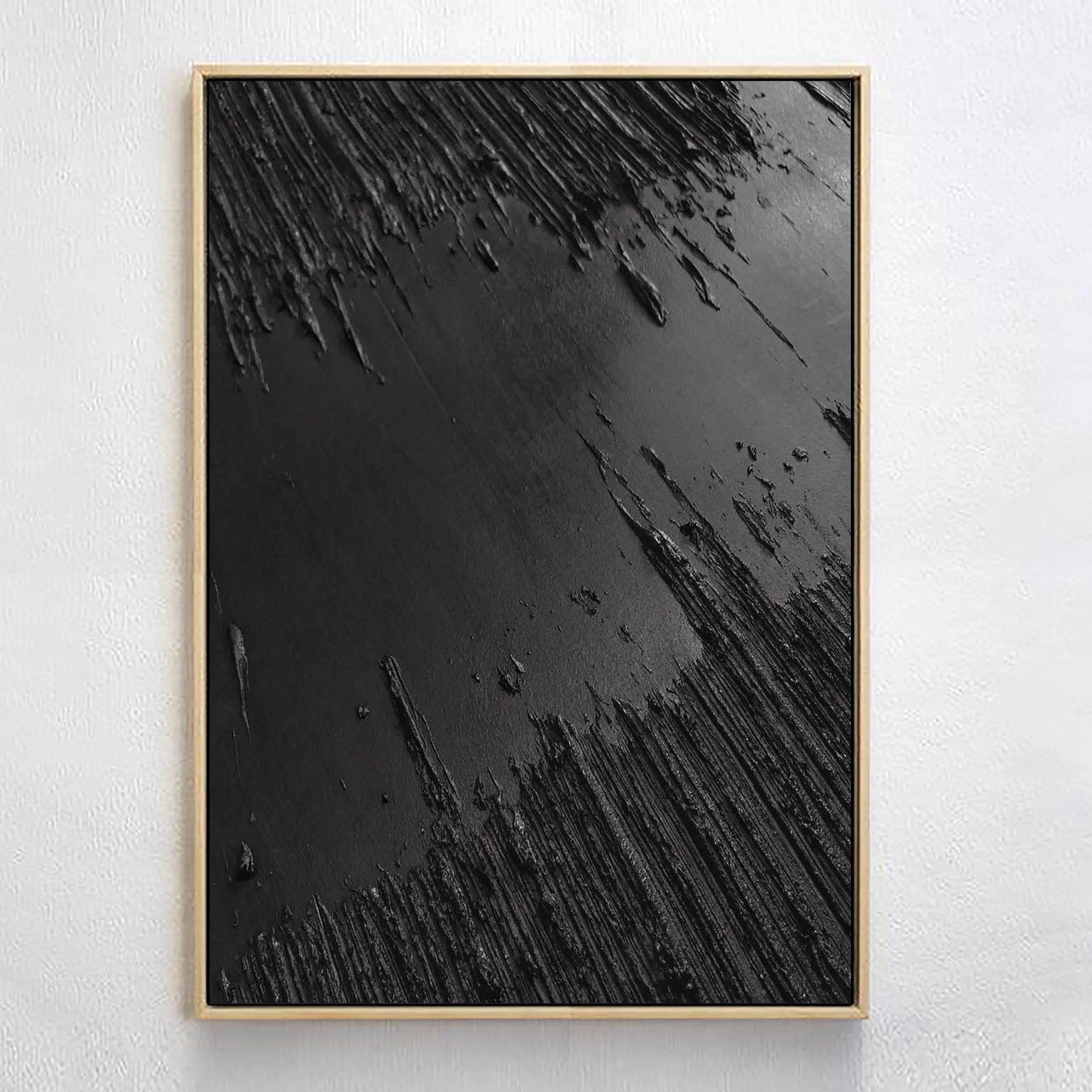 3D Textured Minimalist River Painting Total Black Canvas Wall Decor