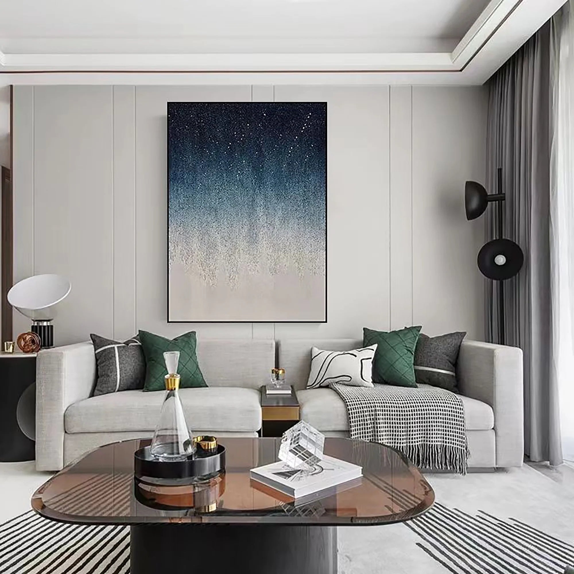 Blue Starry Sky Abstract Oil Painting, Hand-painted #MZ356