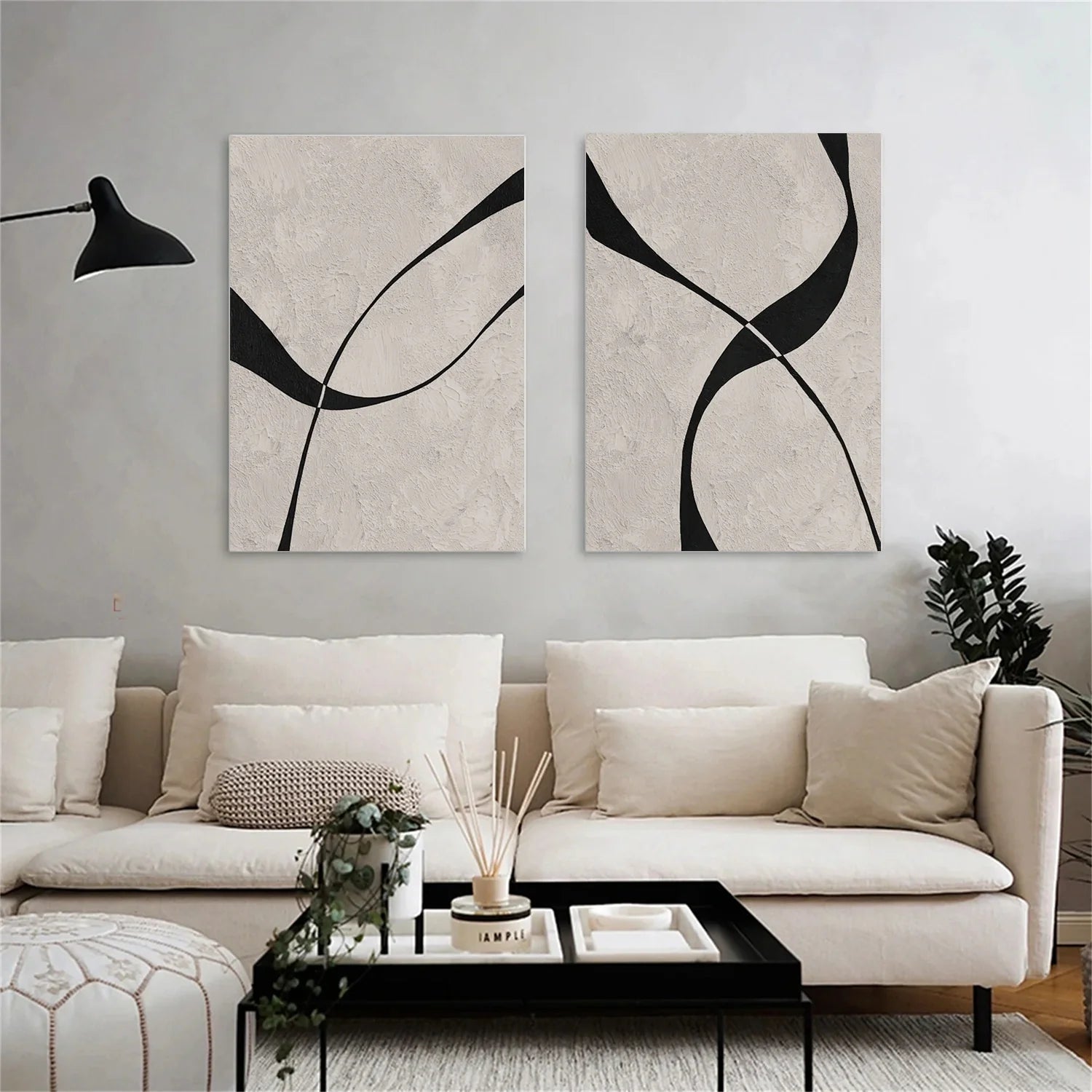 Beige & Black Abstract Textured Painting Set of 2 #WA464