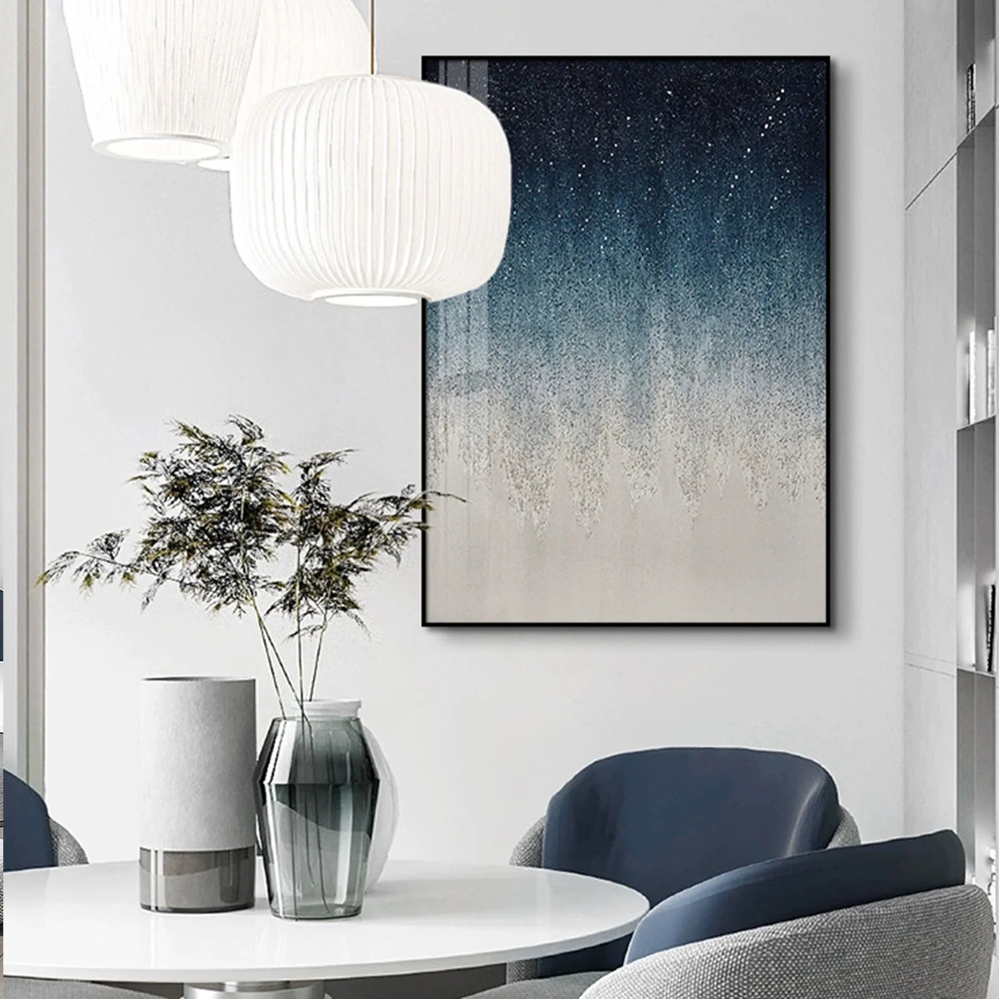 Blue Starry Sky Abstract Oil Painting, Hand-painted #MZ356
