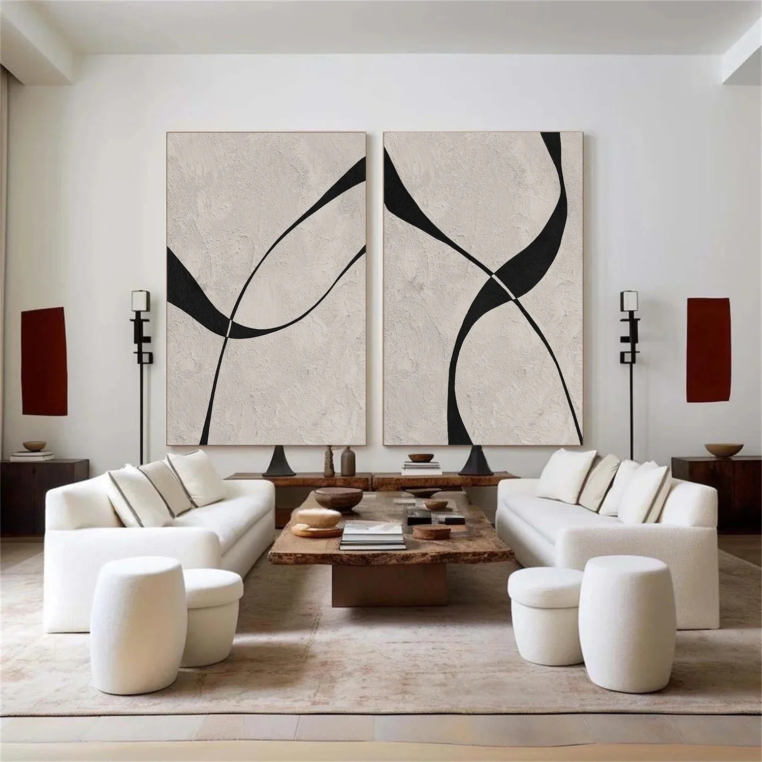 Beige & Black Abstract Textured Painting Set of 2 #WA464