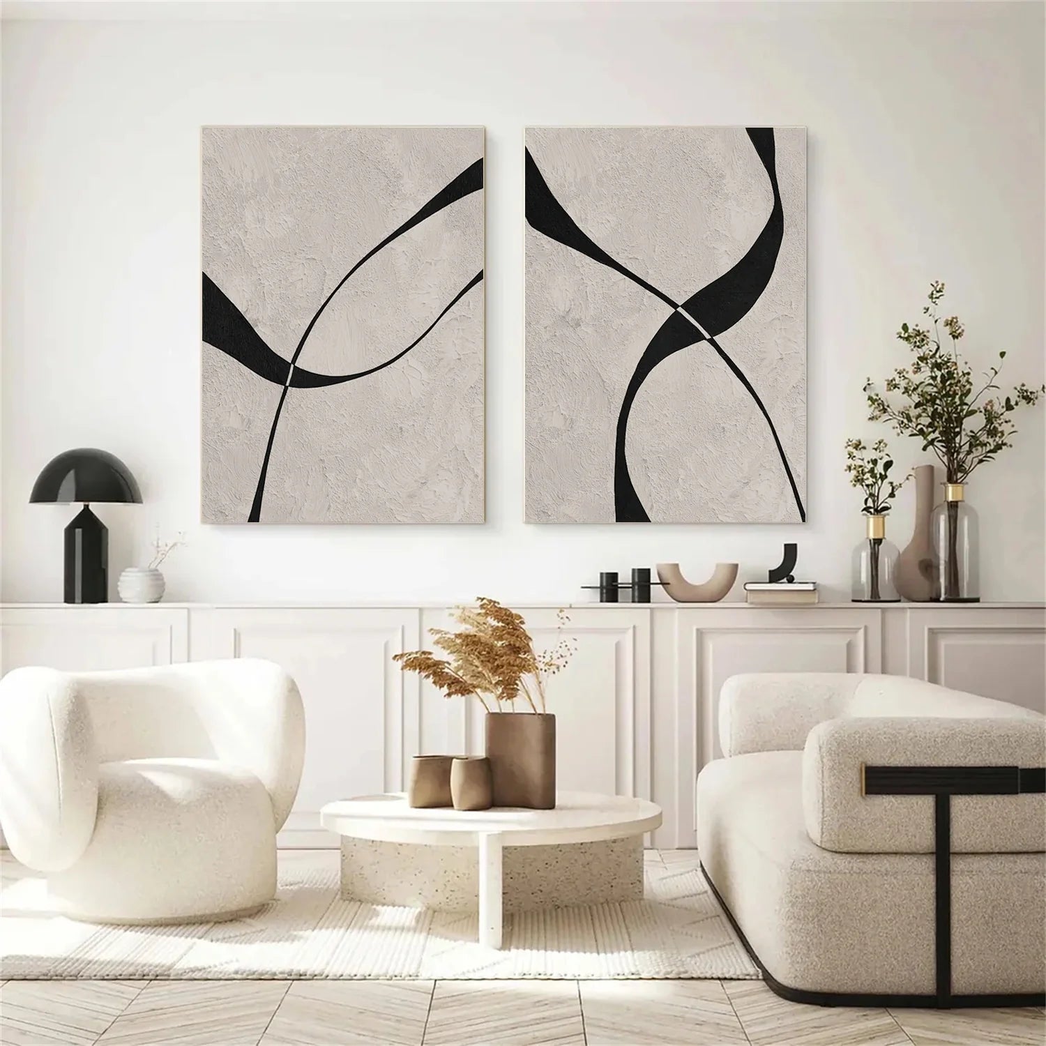Beige & Black Abstract Textured Painting Set of 2 #WA464
