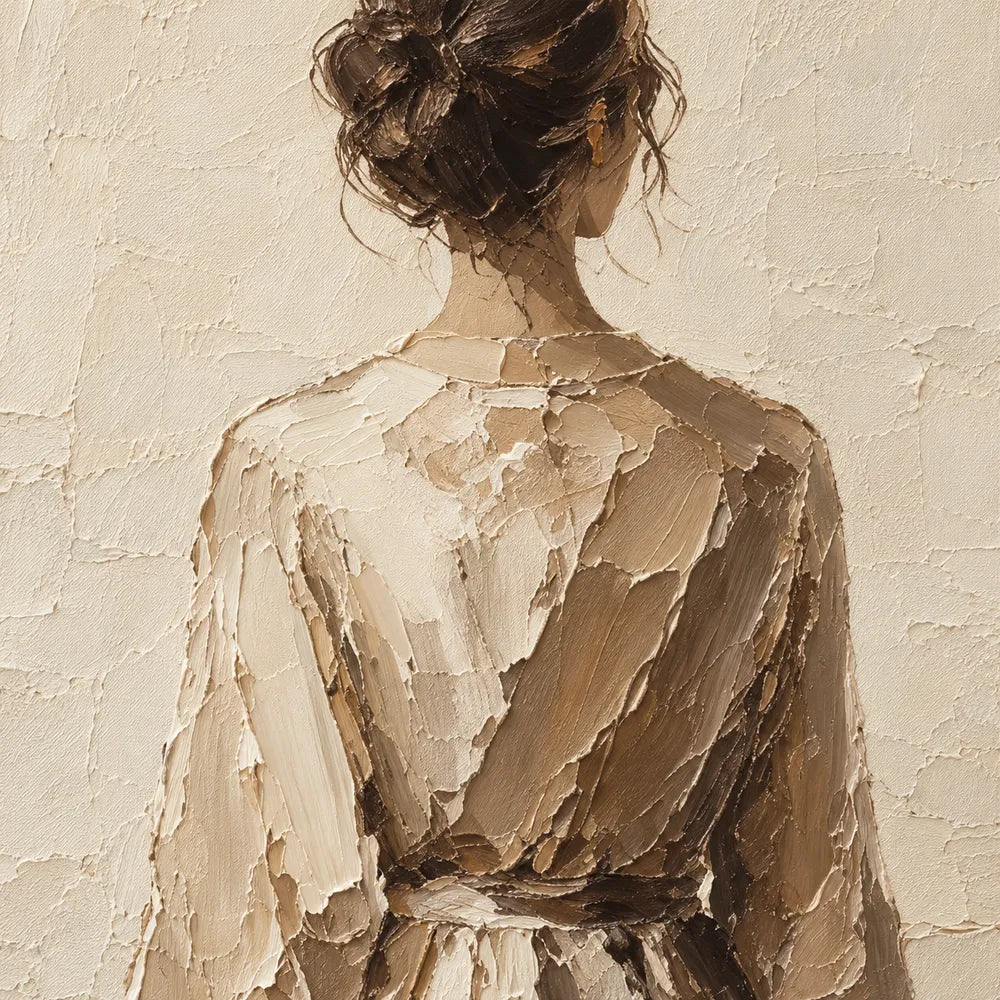 Cream Hand-Painted Figure Painting, Woman Seen from Behind #ITZL5S8E