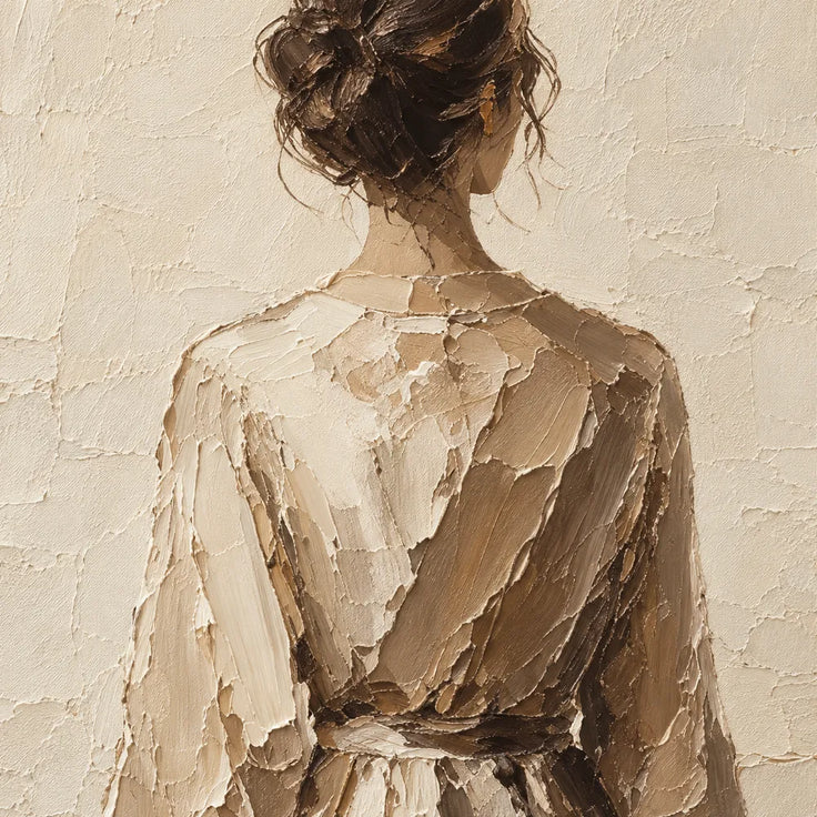 Cream Hand-Painted Figure Painting, Woman Seen from Behind #ITZL5S8E