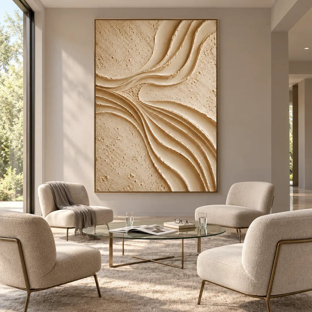 Cream Hand-Painted 3D Textured Abstract Painting, Flowing Ridges #CMQL0SFE